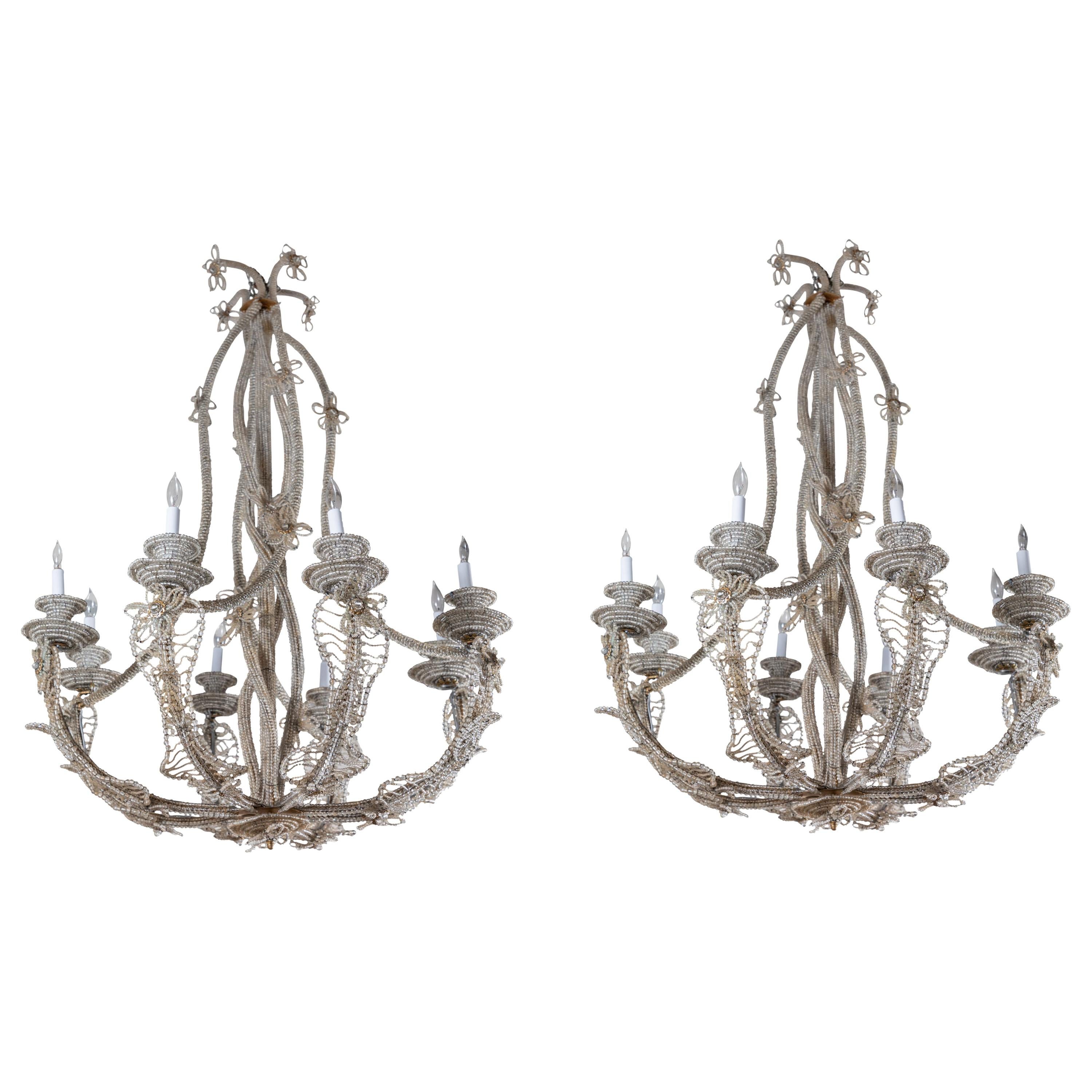 Two, Hand Beaded, Sicilian Chandeliers For Sale