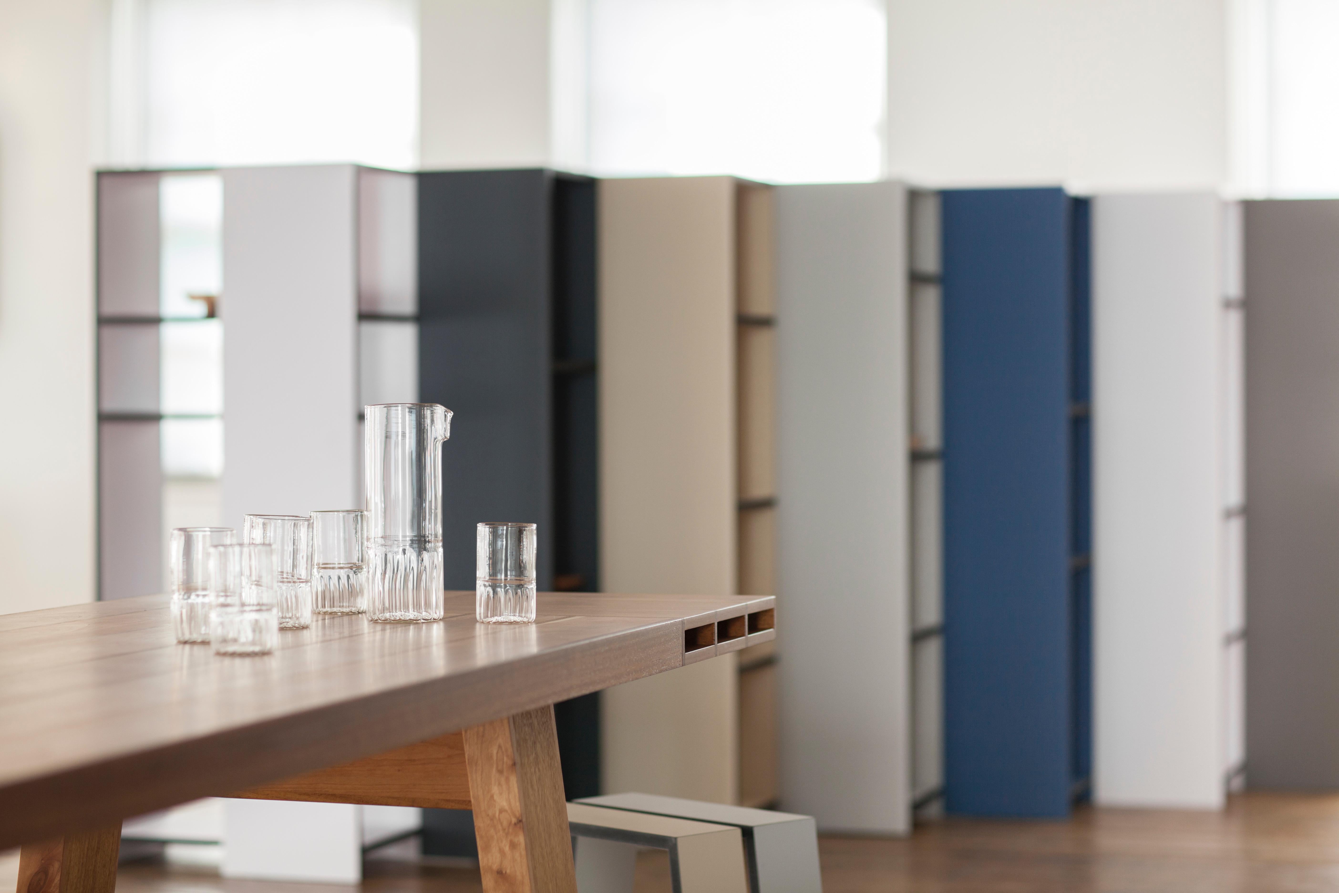 British Two Hand Blown Glass Tumblers with Matching Carafe, Designed by Max Frommeld For Sale