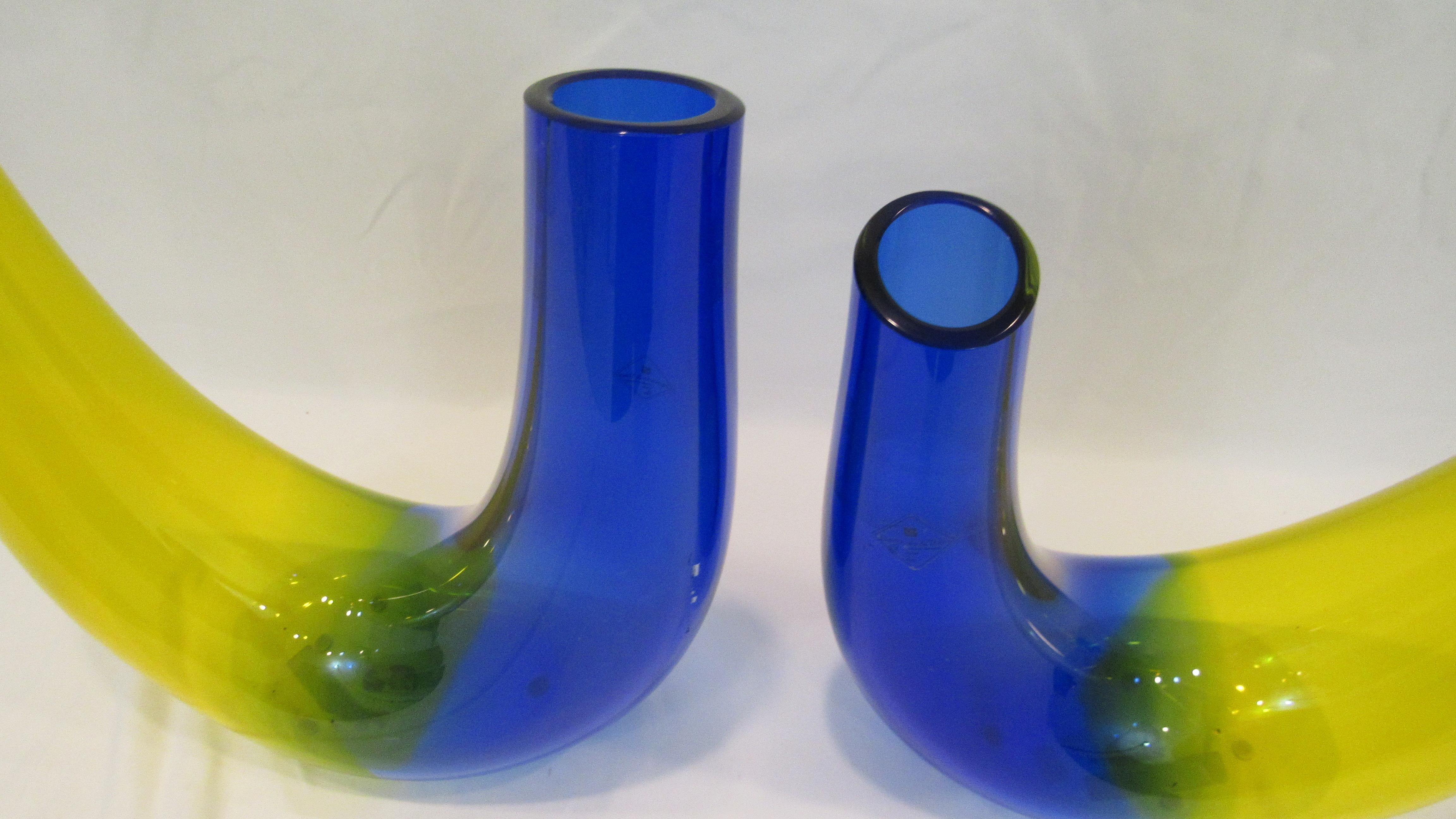Two Hand Blown Murano Glass Vases by Barovier & Toso 