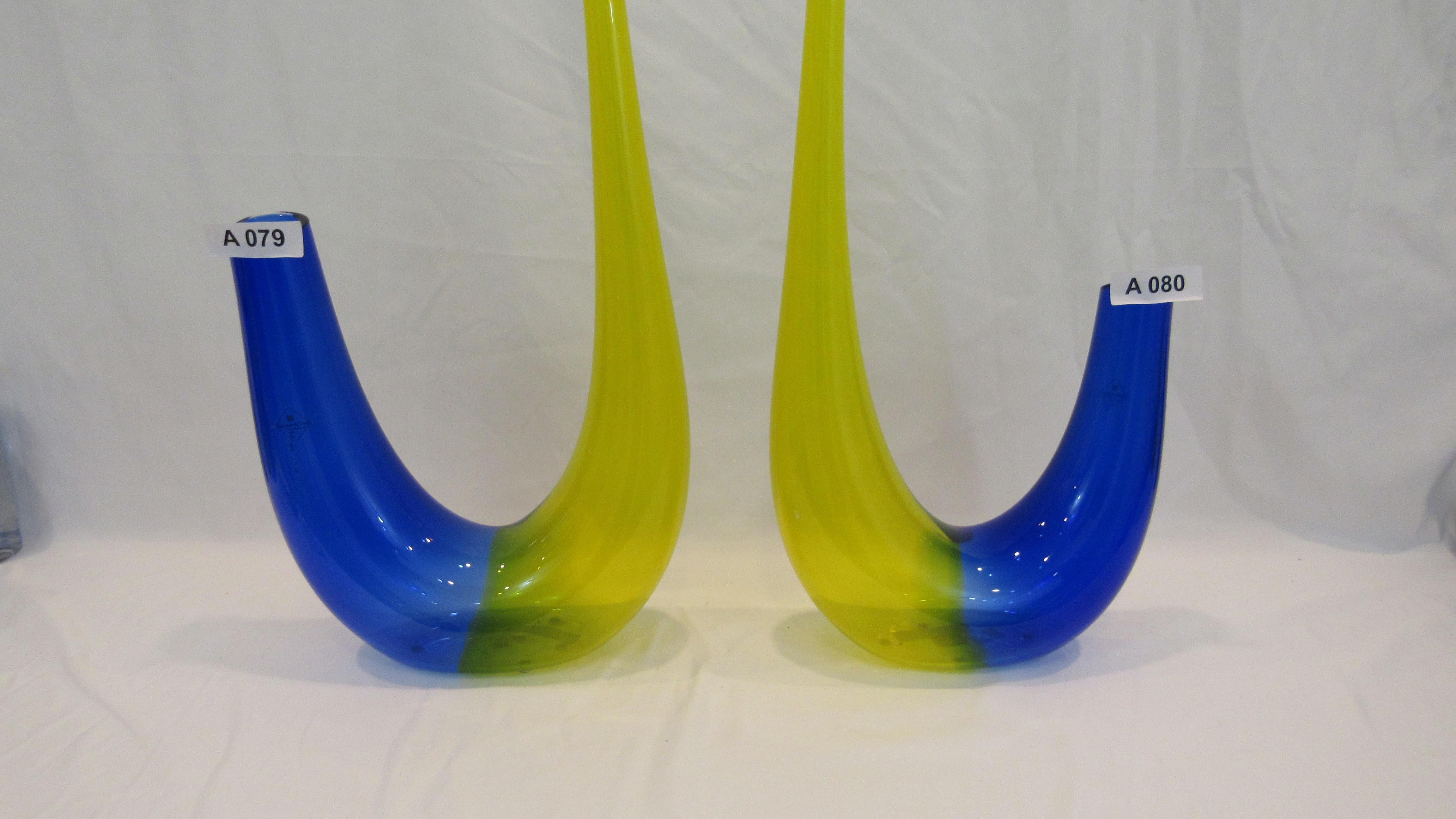 Modern Two Hand Blown Murano Glass Vases by Barovier & Toso 