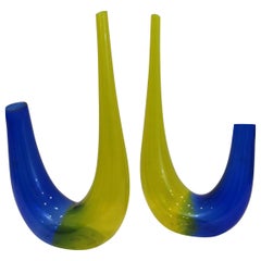 Two Hand Blown Murano Glass Vases by Barovier & Toso "Cornucopias"