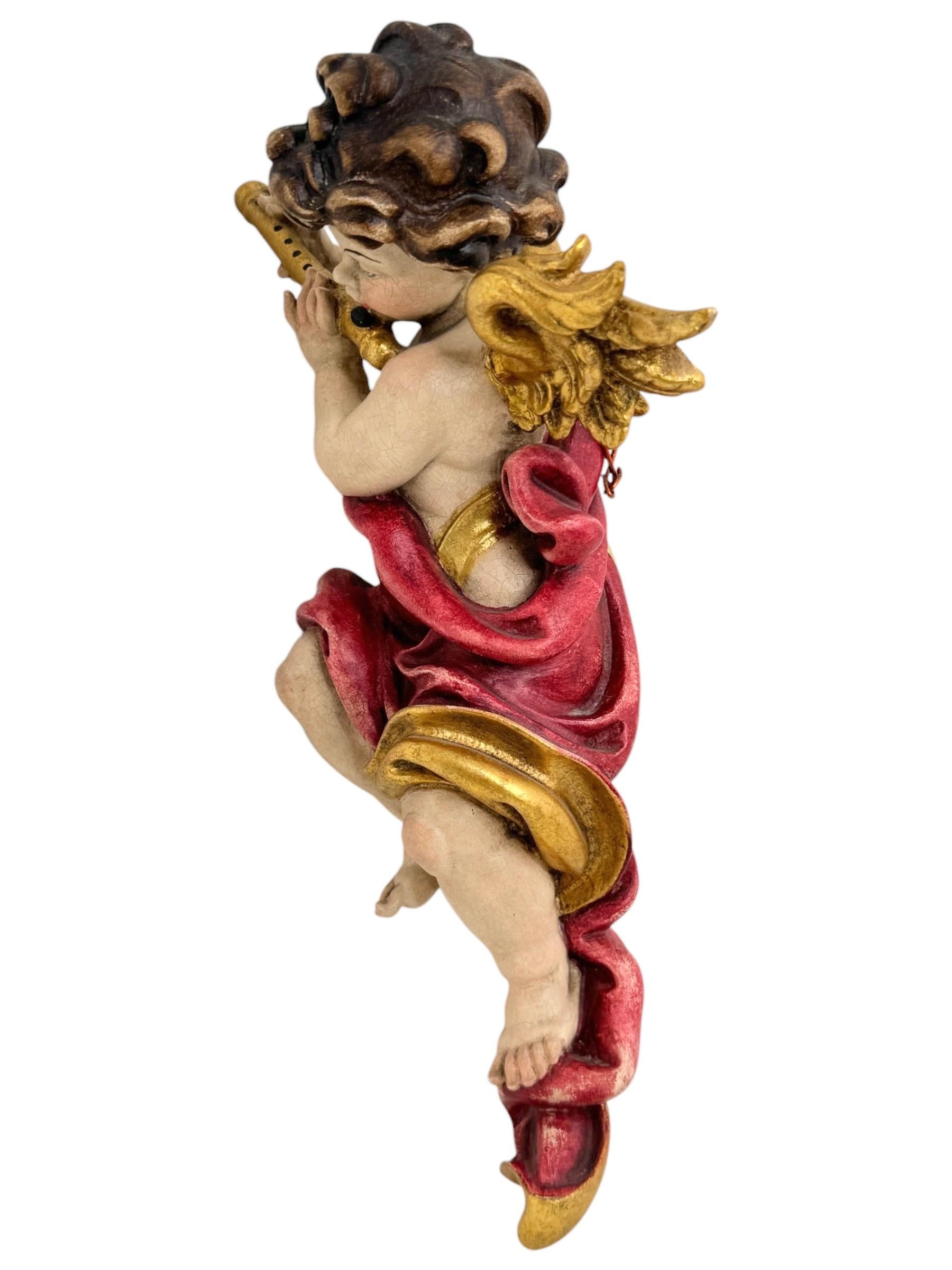Wood Two Hand Carved Musician Cherub Angel Germany, 1960s For Sale