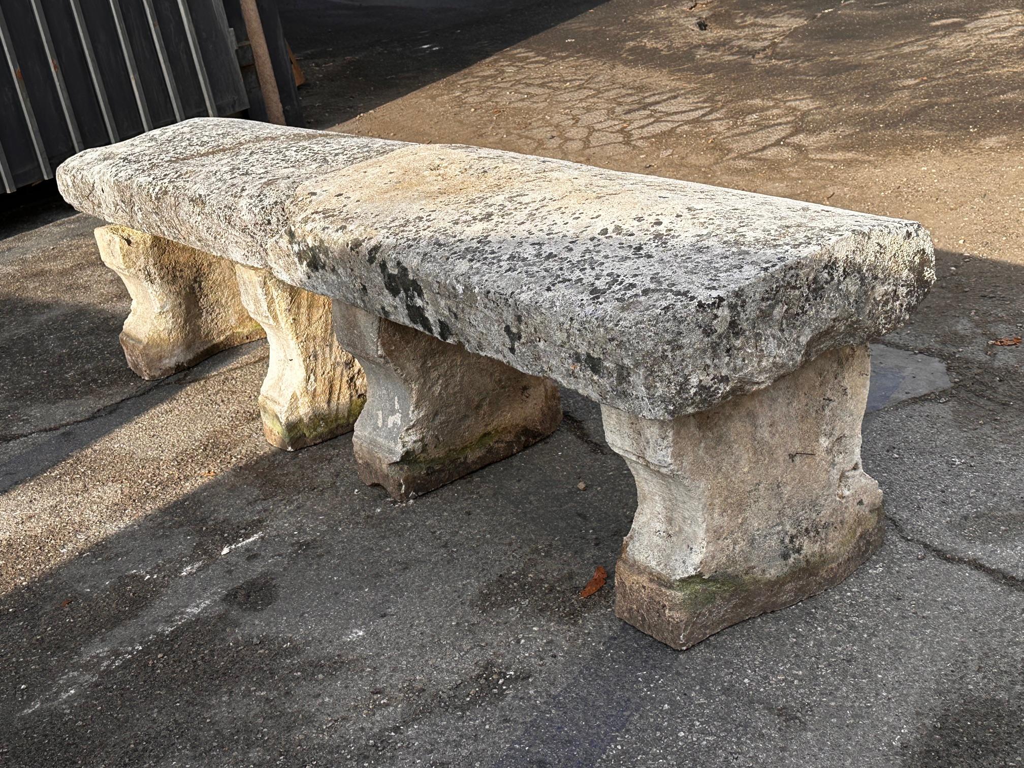 TWO Hand Carved Stone Rustic Garden Bench Seat Antique Indoor Outdoor Landscape 10