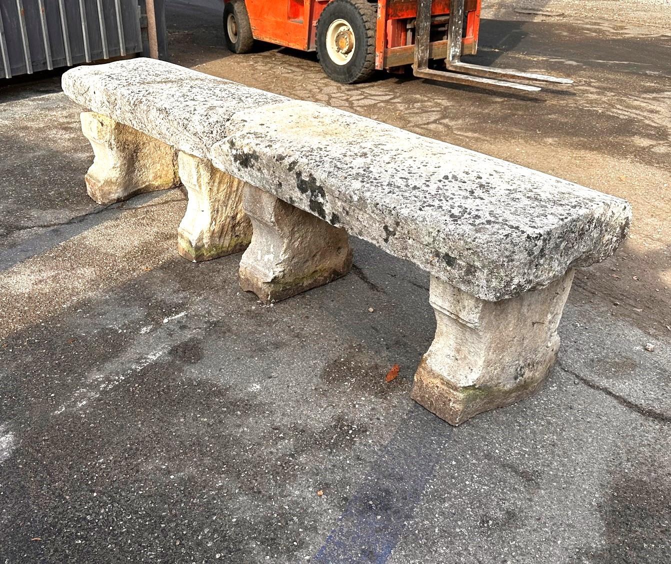 TWO Hand Carved Stone Rustic Garden Bench Seat Antique Indoor Outdoor Landscape . Hand carved stone rustic Chateau park garden benches . Imposing and Very long placed side by side or separately as seen in the pictures.  18th century of the Period