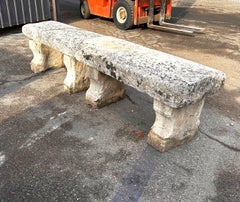 TWO Hand Carved Stone Rustic Garden Bench Seat Antique Indoor Outdoor Landscape