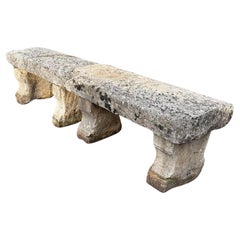 TWO Hand Carved Stone Rustic Garden Bench Seat Antique Indoor Outdoor Landscape