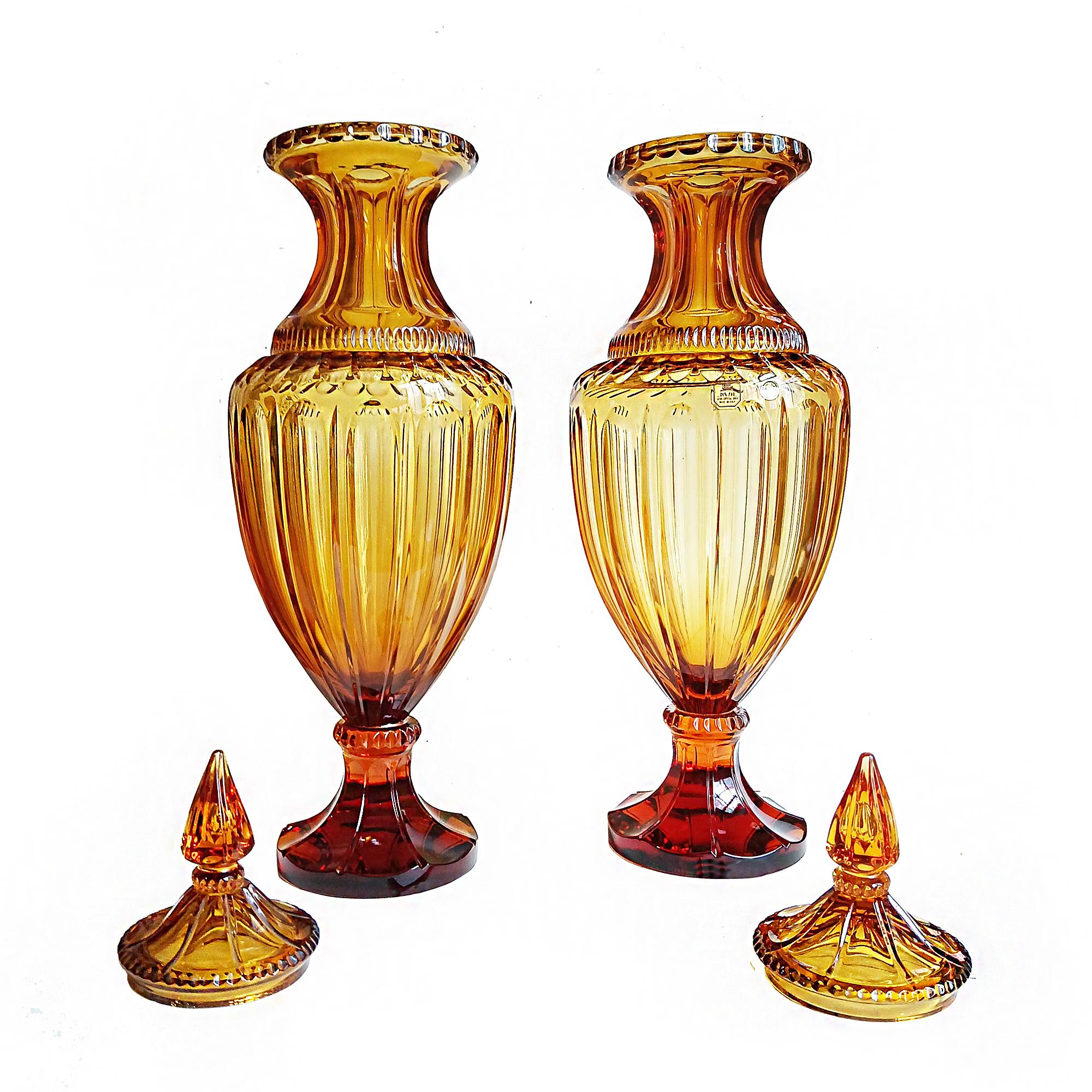 Two Amber Crystal Vases, Hand-Made in Italy 3