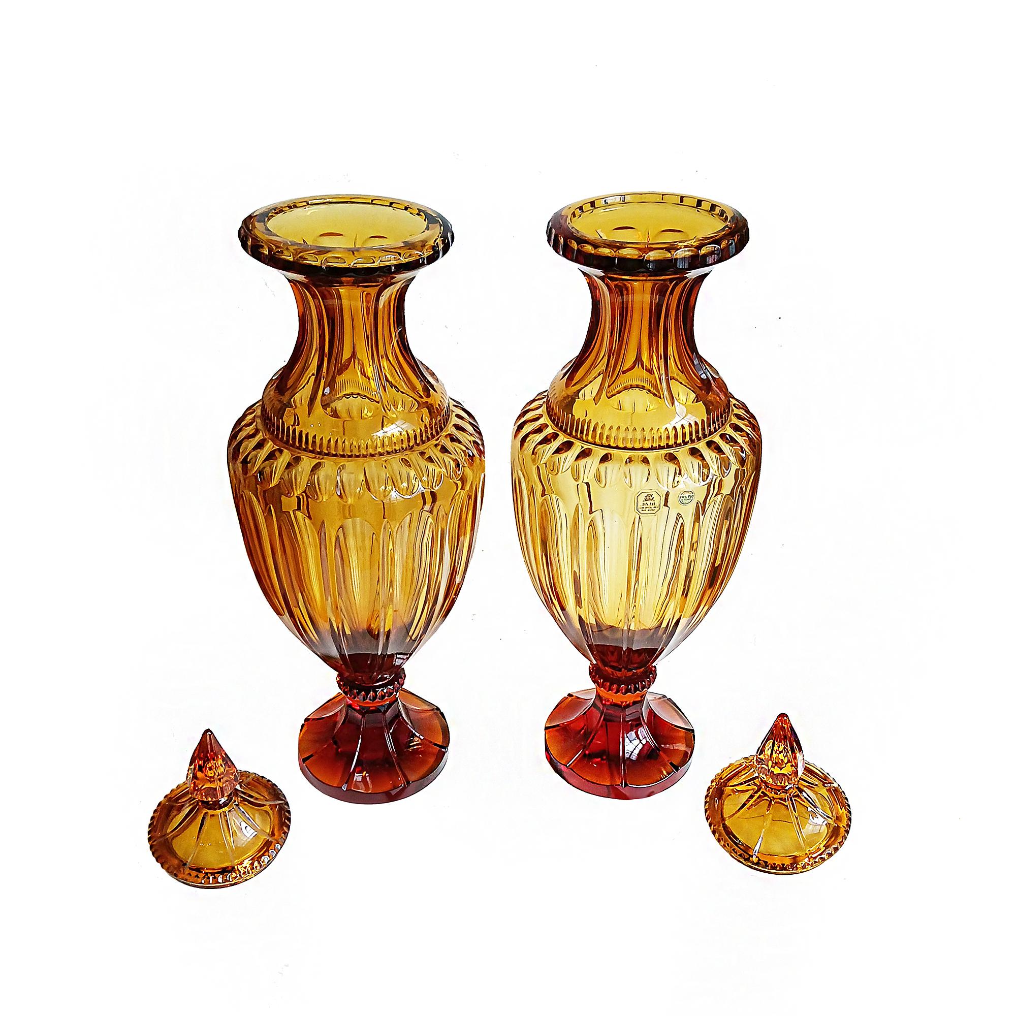 Two Amber Crystal Vases, Hand-Made in Italy 4