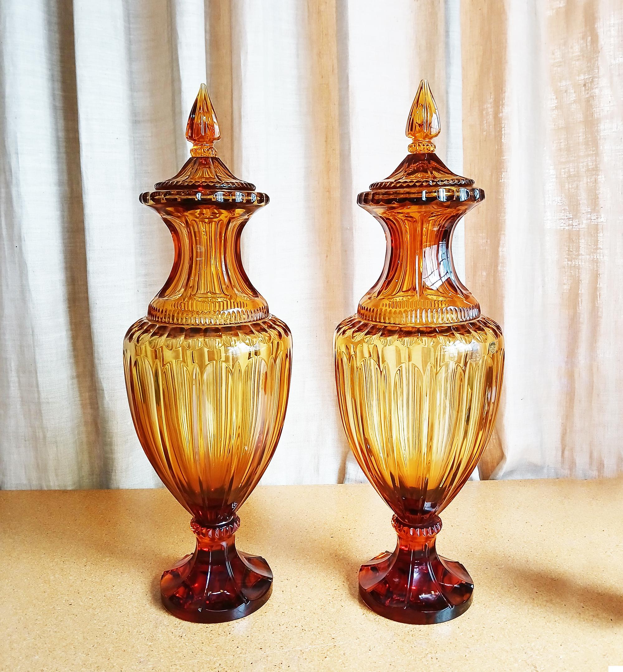 Two Amber Crystal Vases, Hand-Made in Italy 12