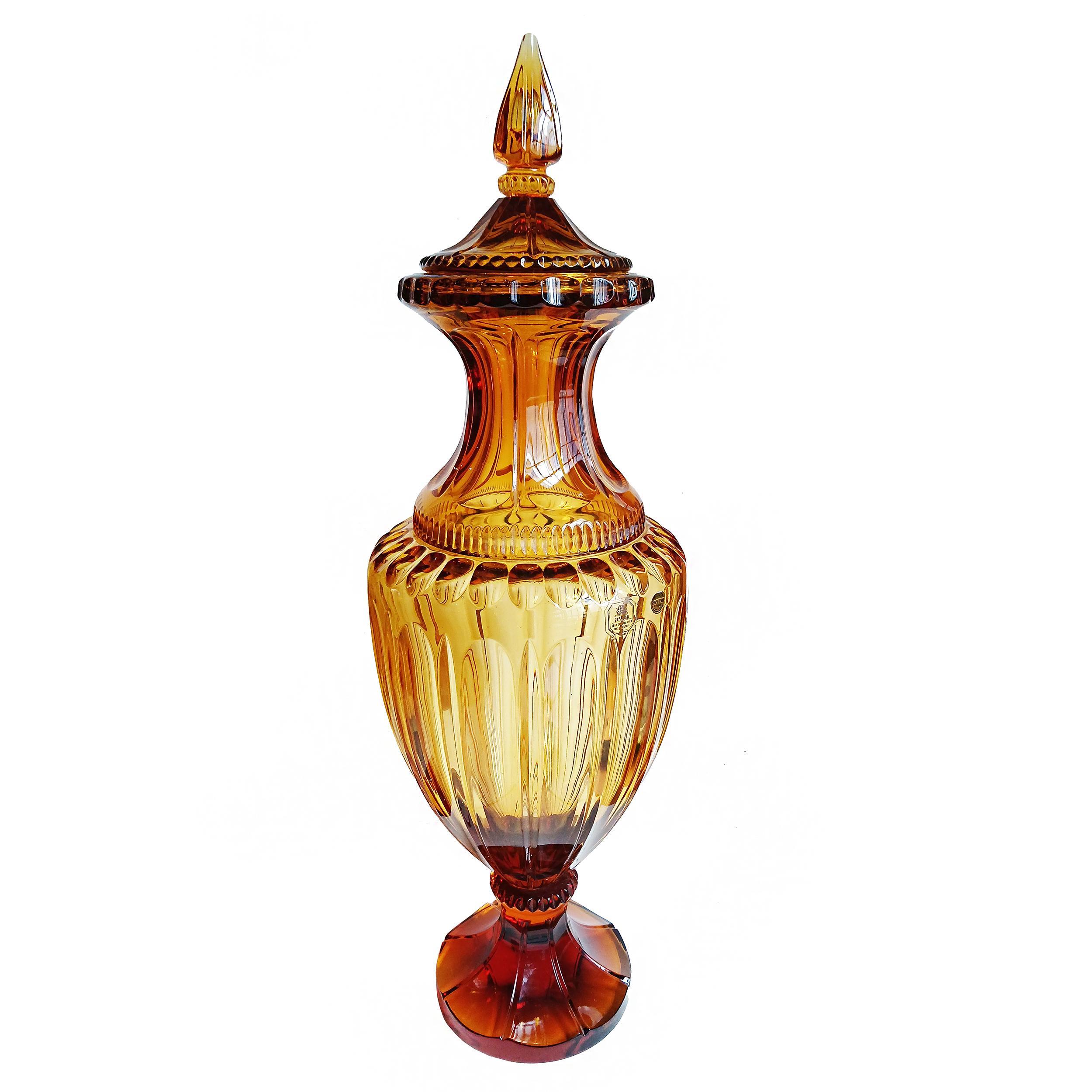 Italian Two Amber Crystal Vases, Hand-Made in Italy
