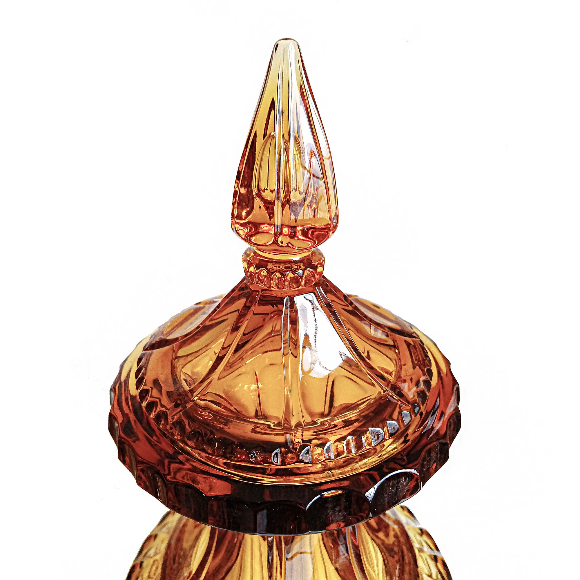 Hand-Crafted Two Amber Crystal Vases, Hand-Made in Italy