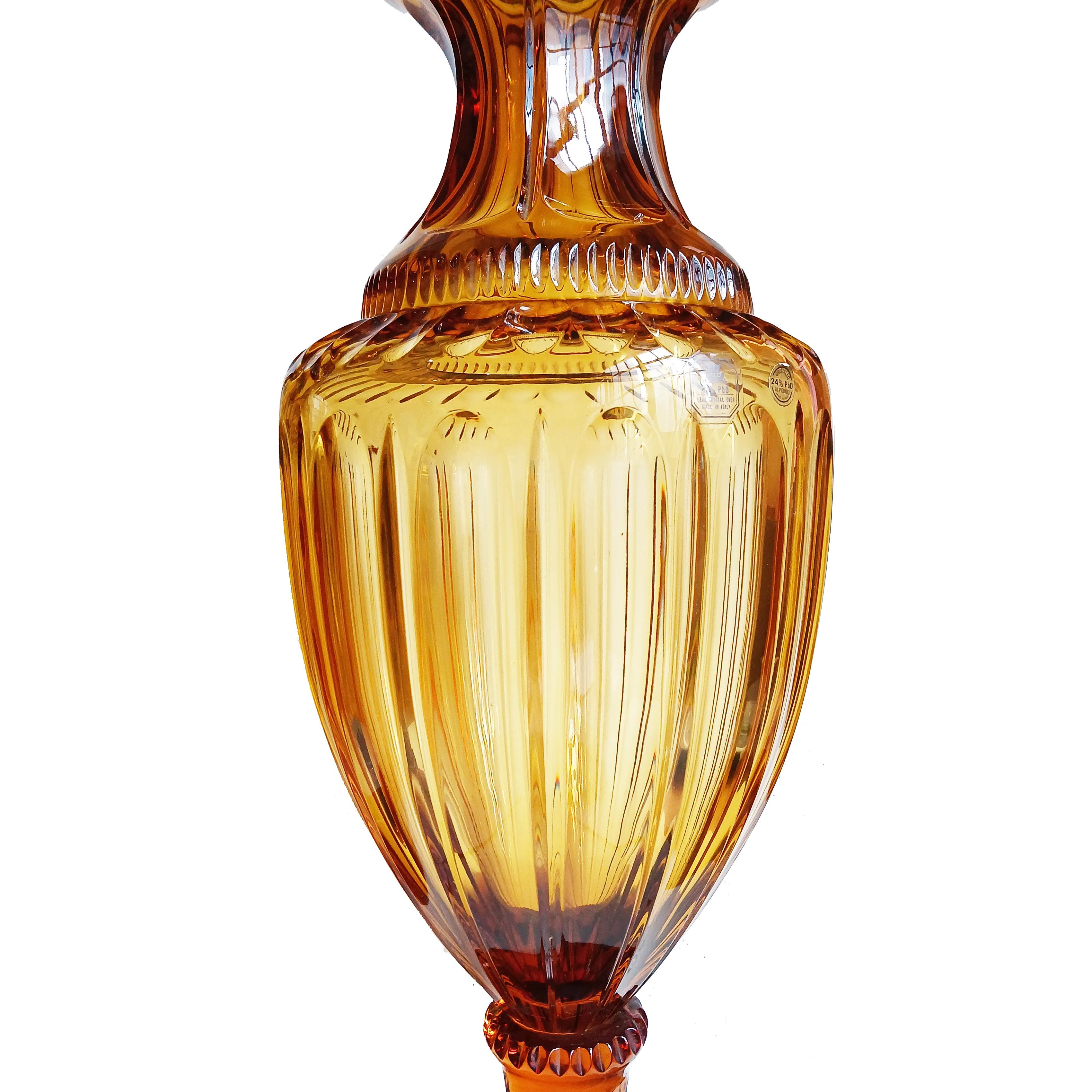 Late 20th Century Two Amber Crystal Vases, Hand-Made in Italy