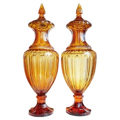 Two Amber Crystal Vases, Hand-Made in Italy