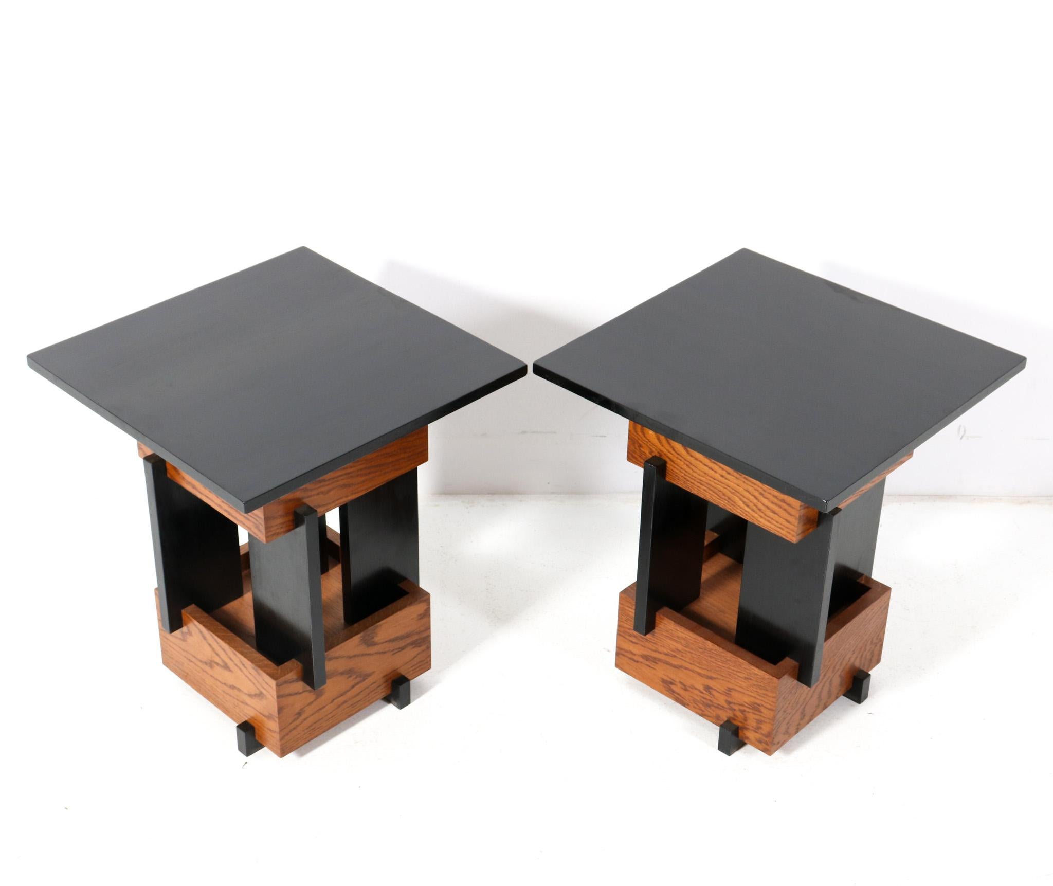 Two Handmade Oak Art Deco Modernist Side Tables Cor Alons Style, 2023 In New Condition For Sale In Amsterdam, NL