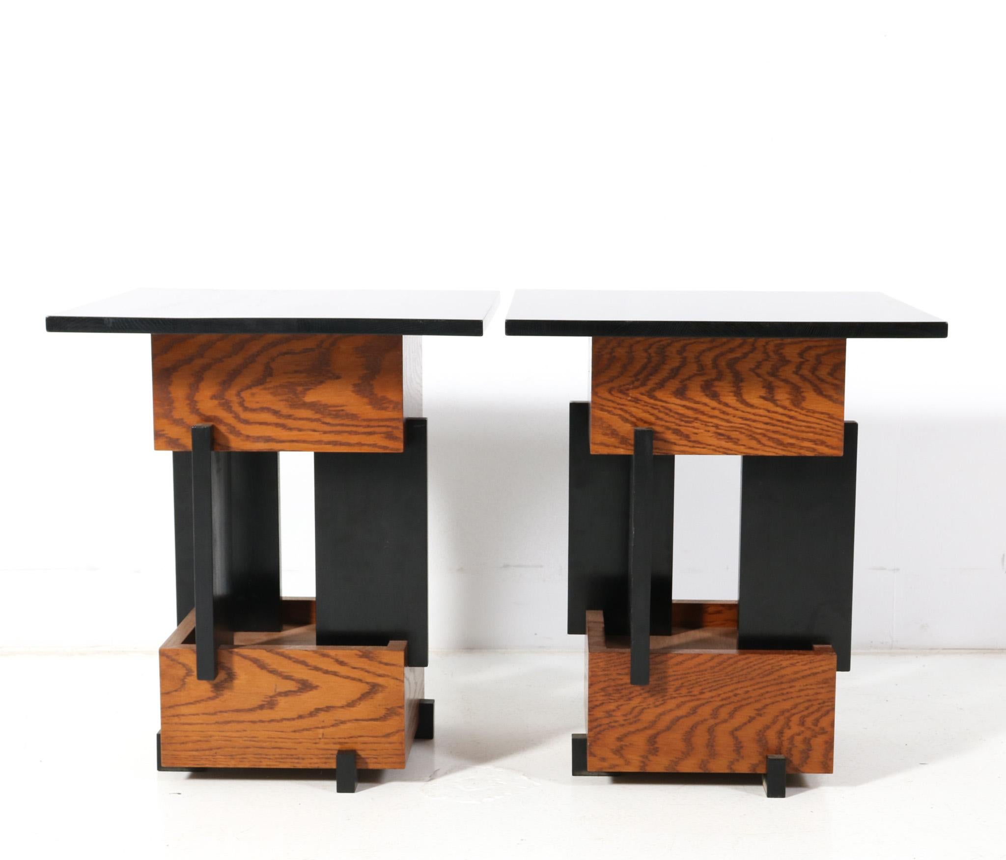 Contemporary Two Handmade Oak Art Deco Modernist Side Tables Cor Alons Style, 2023 For Sale