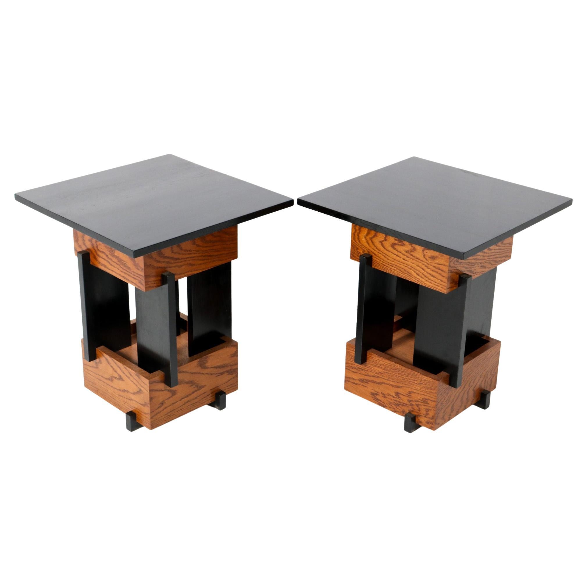 Two Handmade Oak Art Deco Modernist Side Tables Cor Alons Style, 2023 For Sale