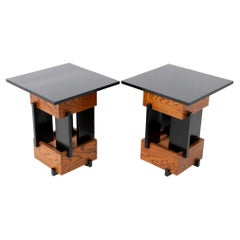 Two Handmade Oak Art Deco Modernist Side Tables Cor Alons Style, 2023