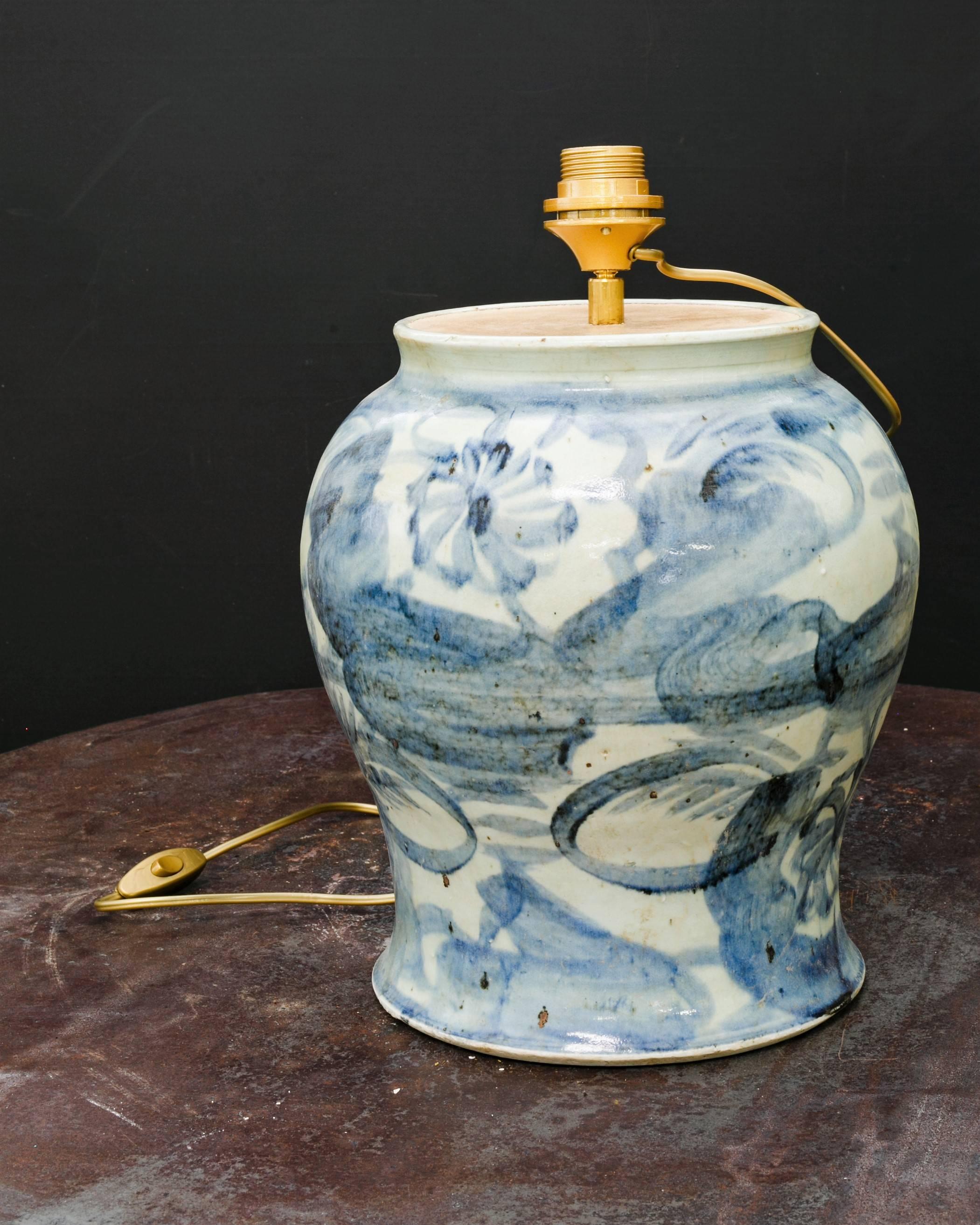 Chinese Export Two Hand Painted Blue and White Lamps