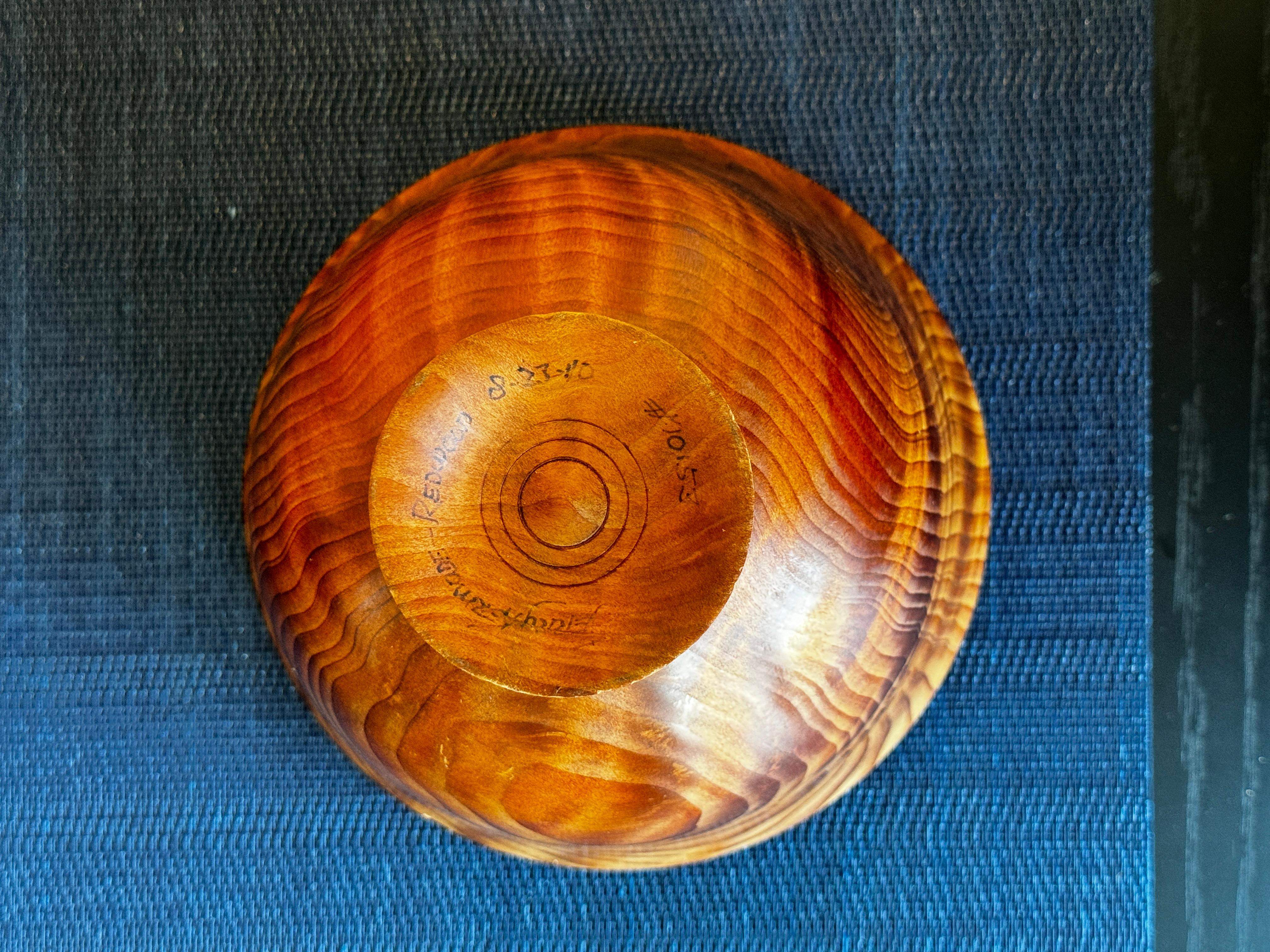 20th Century Two Hand-Turned Wood Bowls, One Redwood: Signed, One Segmented   For Sale