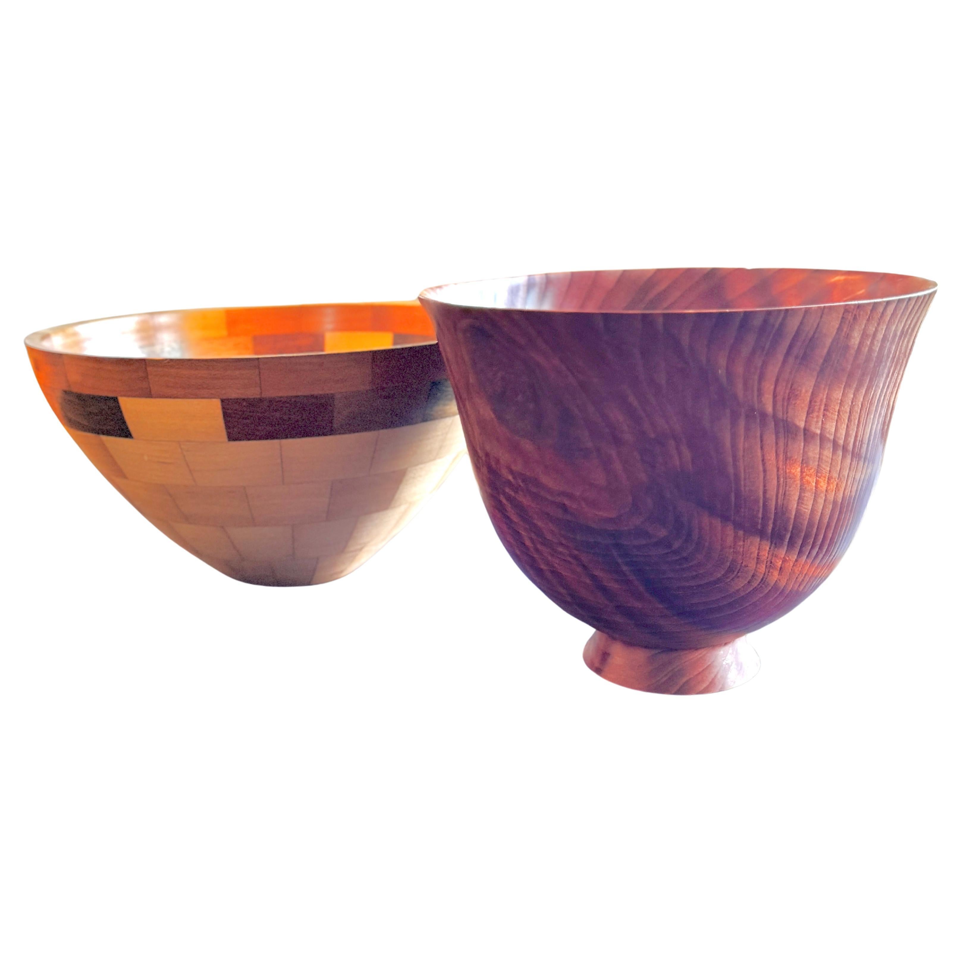 Two Hand-Turned Wood Bowls, One Redwood: Signed, One Segmented   For Sale