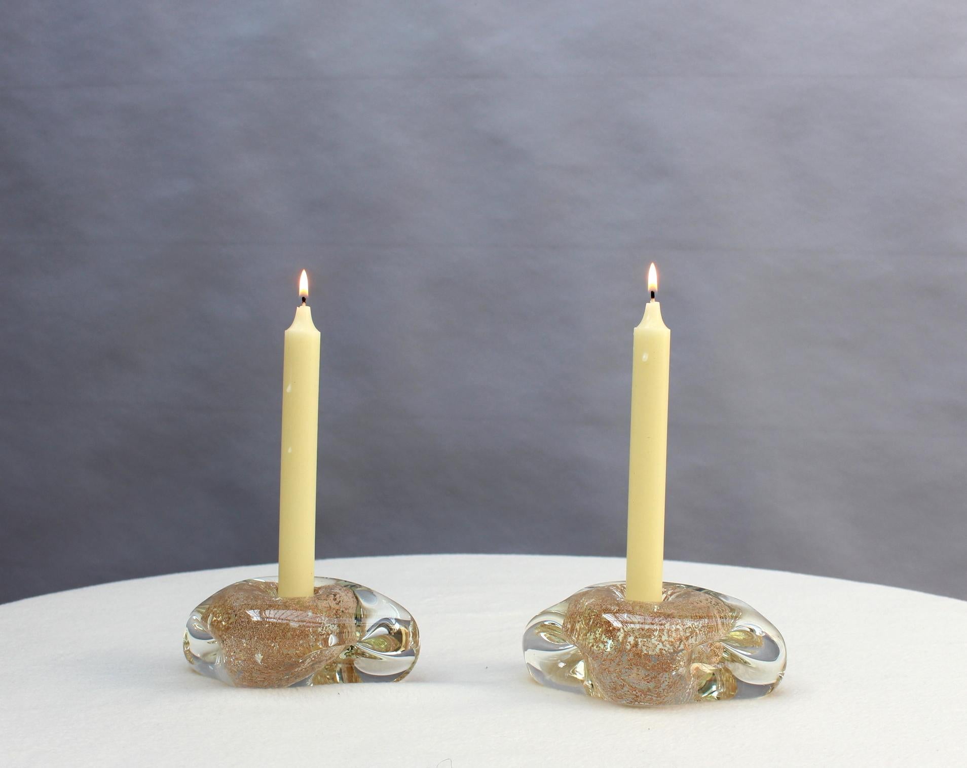 Two Handblown Glass Candlestick Holders by Andre Thuret (sold as a pair)   For Sale 8