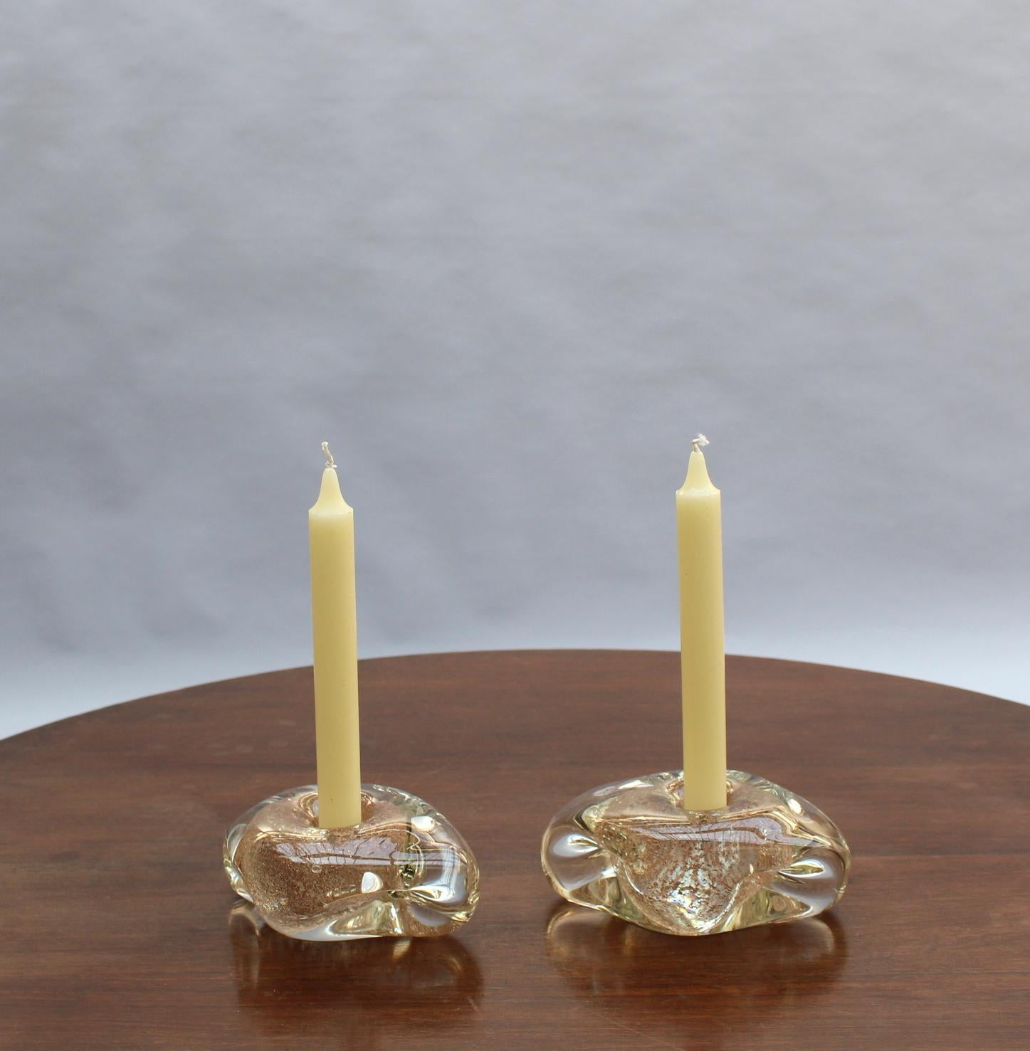 Art Deco Two Handblown Glass Candlestick Holders by Andre Thuret (sold as a pair)   For Sale