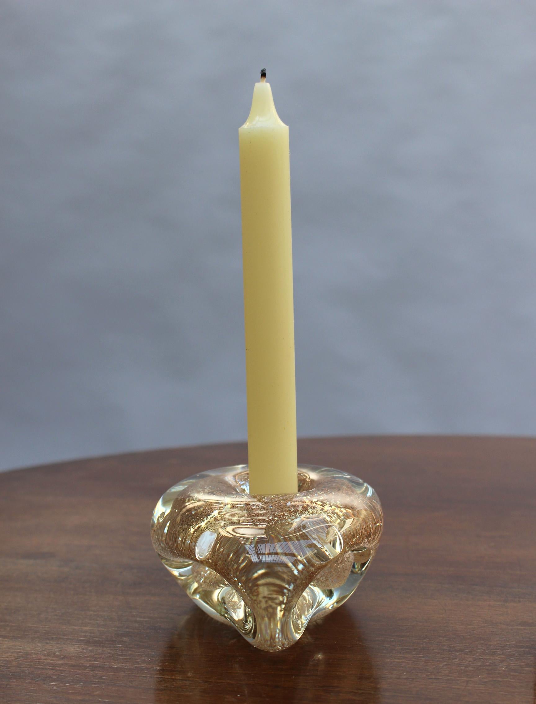 Kerzenständer aus mundgeblasenem Glas von Andre Thuret (als Paar erhältlich)   (Mitte des 20. Jahrhunderts) im Angebot