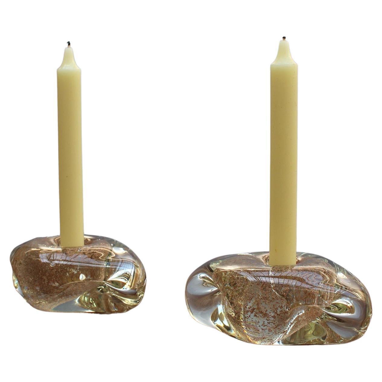 Two Handblown Glass Candlestick Holders by Andre Thuret (sold as a pair)   For Sale