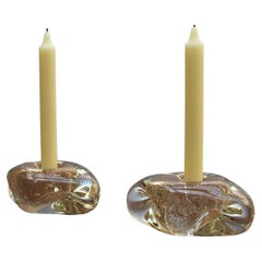 Two Handblown Glass Candlestick Holders by Andre Thuret (sold as a pair)  