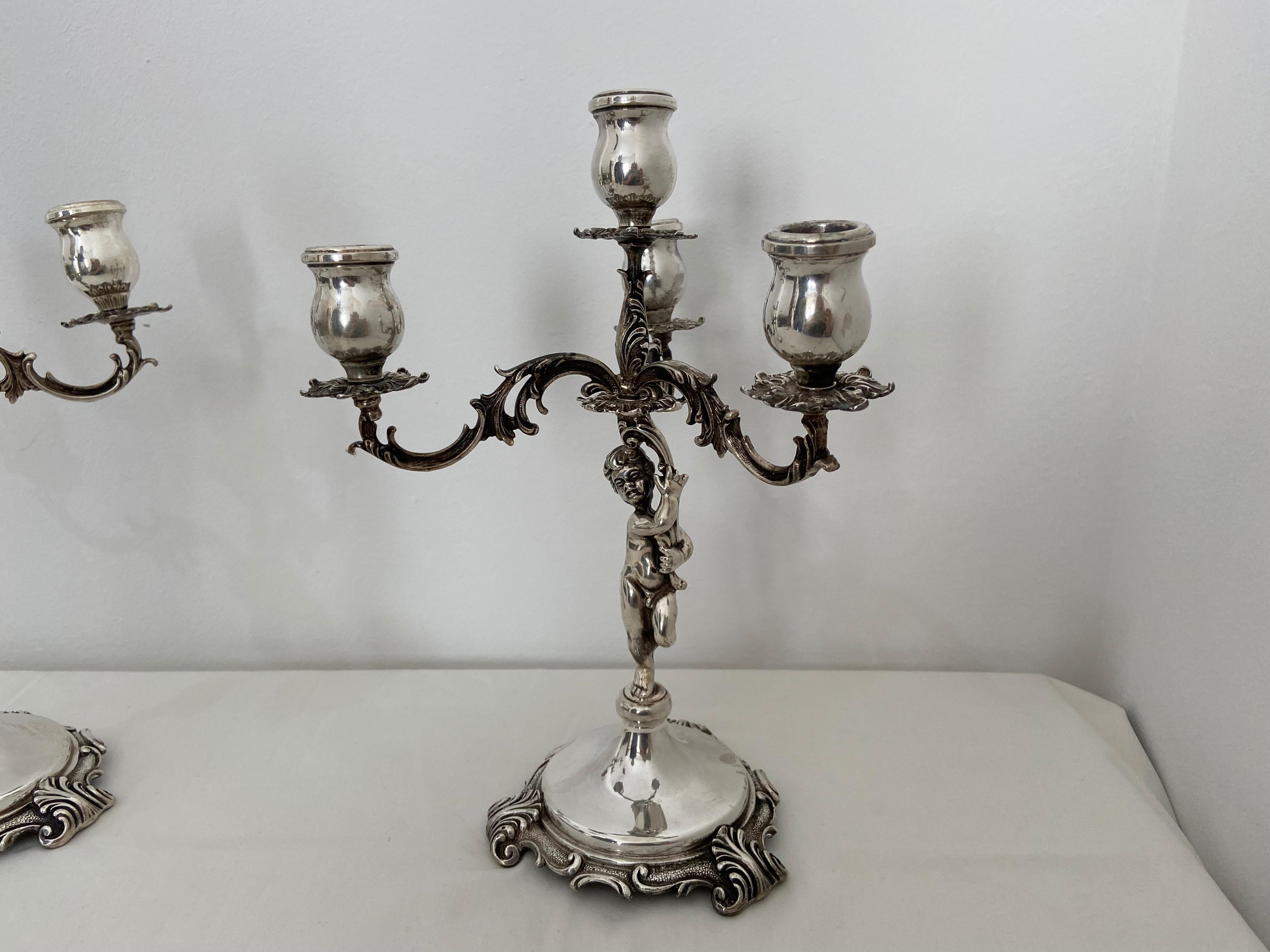 Two Handcrafted Candelabra in 800 Silver, Works of Art In Good Condition For Sale In Palermo, IT