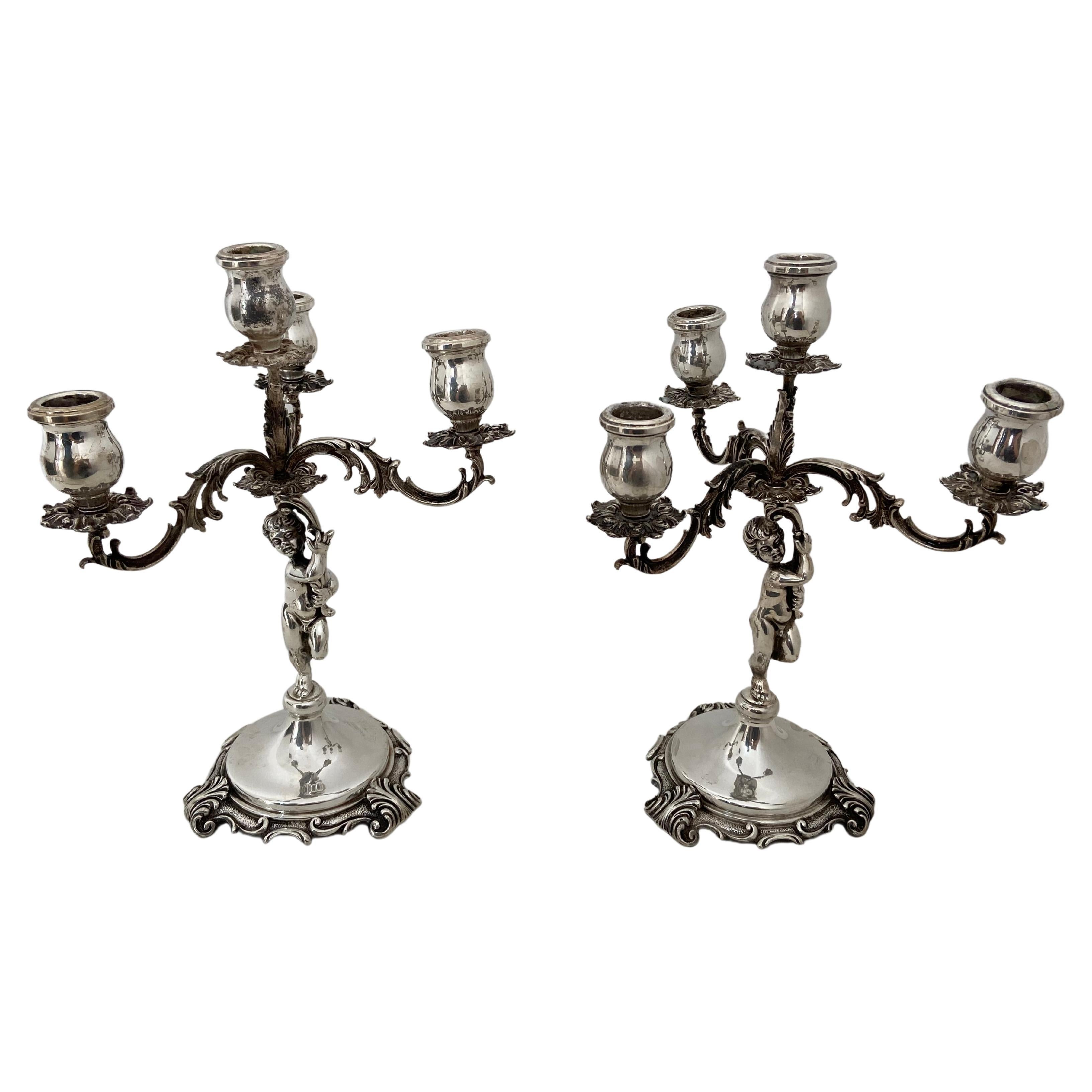 Two Handcrafted Candelabra in 800 Silver, Works of Art For Sale