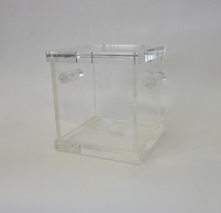 Two Handle Lucite Box Ice Bucket with Hinged Lid For Sale at 1stDibs