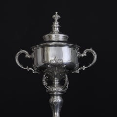 Two-handled handmade silver trophy cup & cover