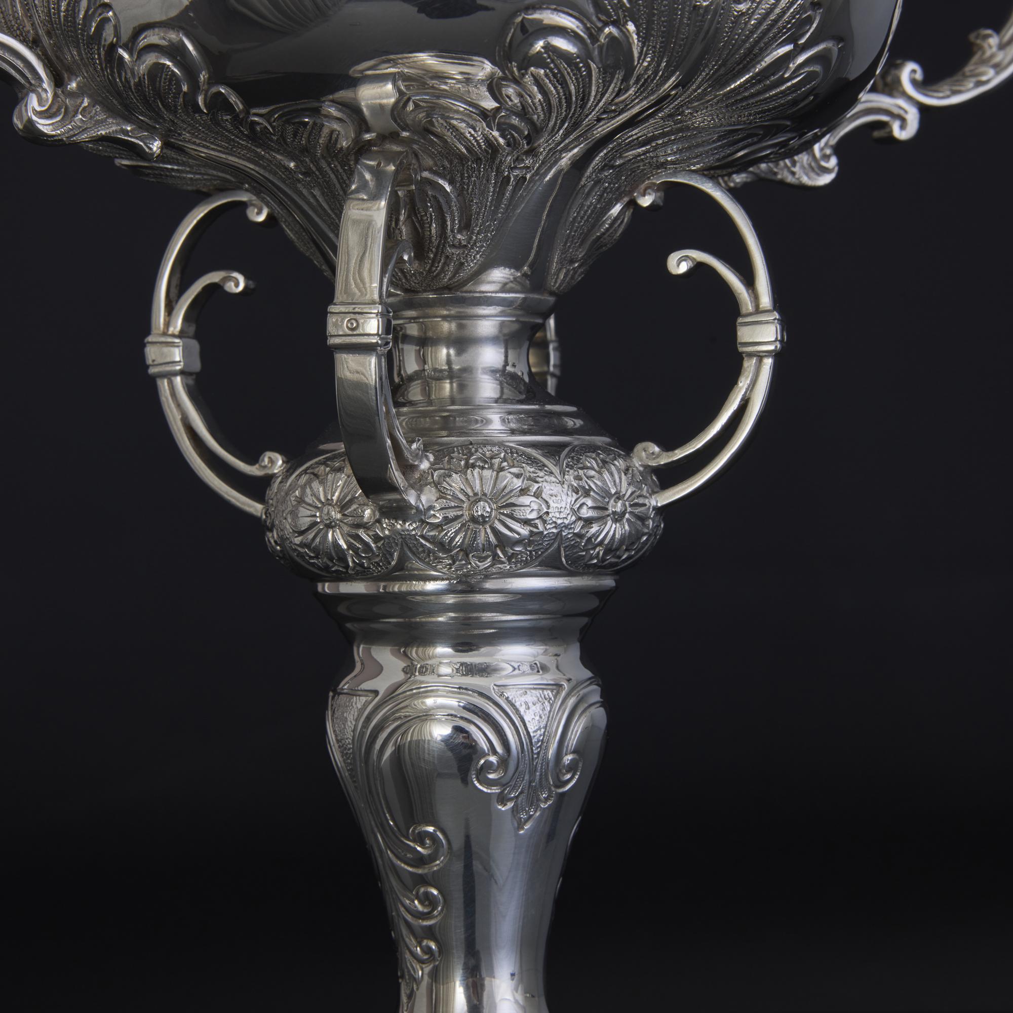Mid-20th Century Two-handled handmade silver trophy cup & cover For Sale