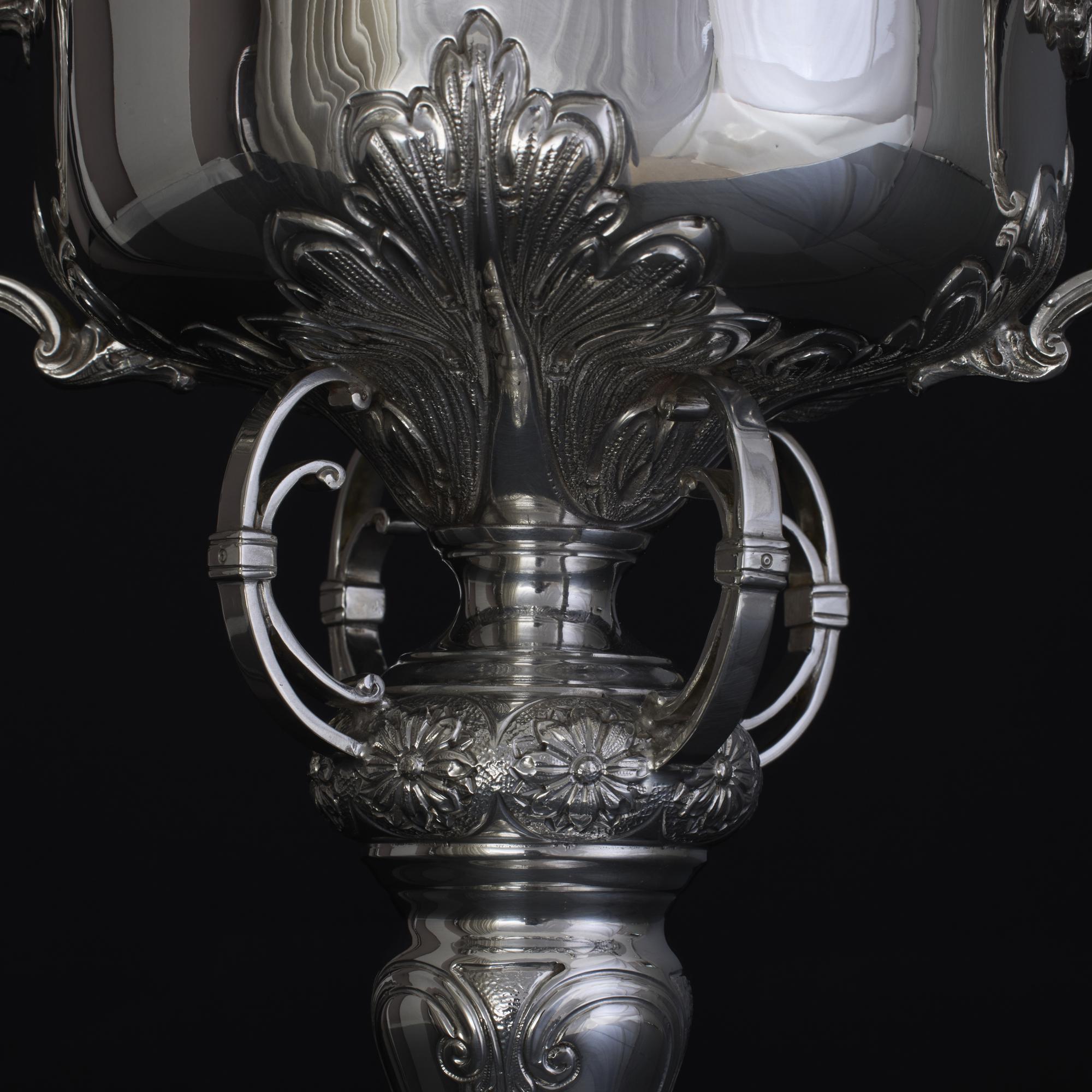 Sterling Silver Two-handled handmade silver trophy cup & cover For Sale