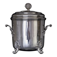 Two-handled Antique cylindrical silver box & cover