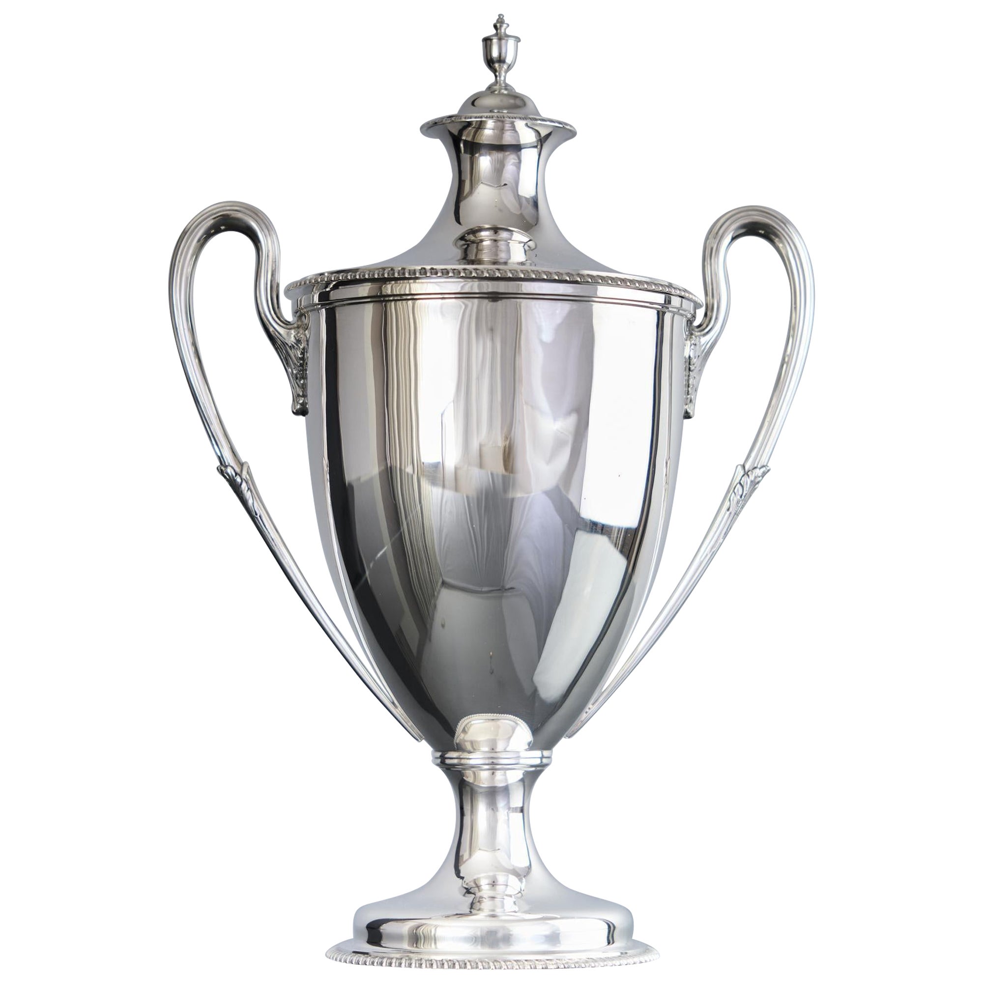 Two-handled antique silver trophy cup 
cover