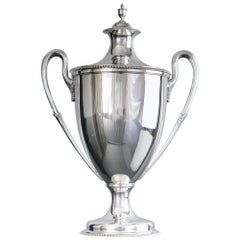Two-handled antique silver trophy cup & cover