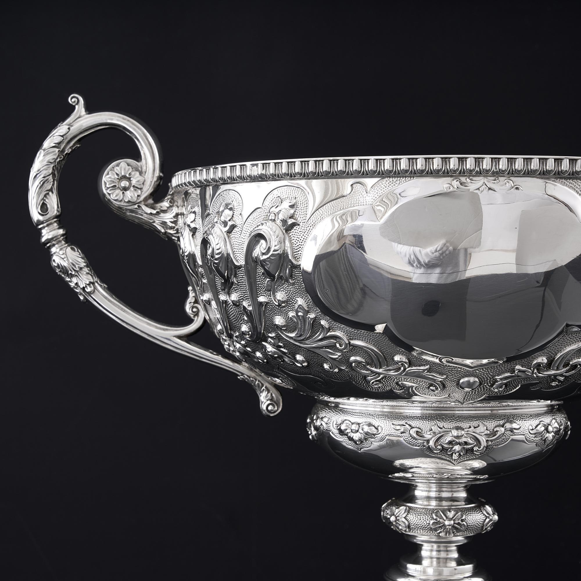 English Two-handled antique sterling silver trophy comport
