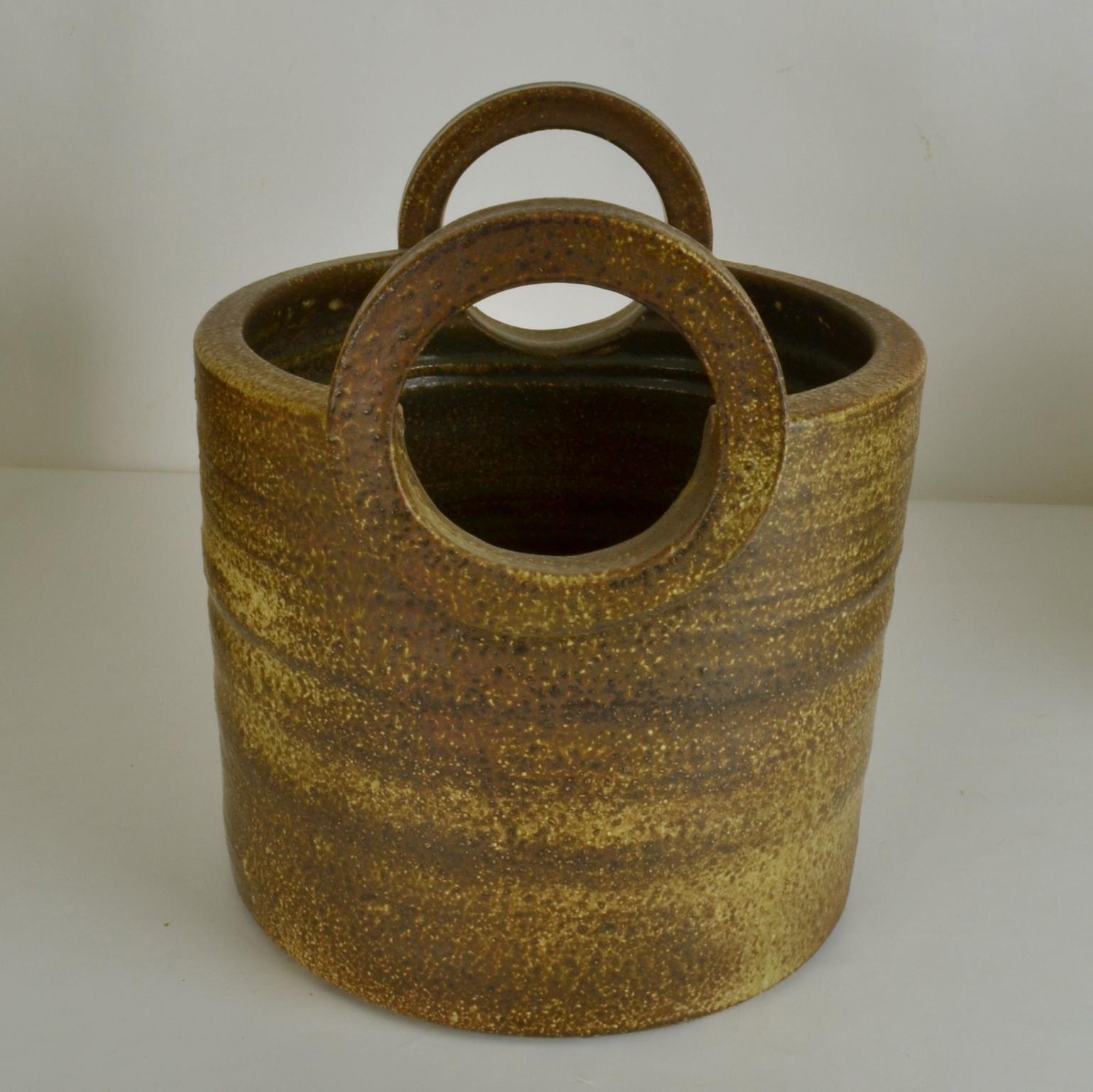 Turned Large Sculptural Studio Ceramic Planter by Mobach 1970's For Sale