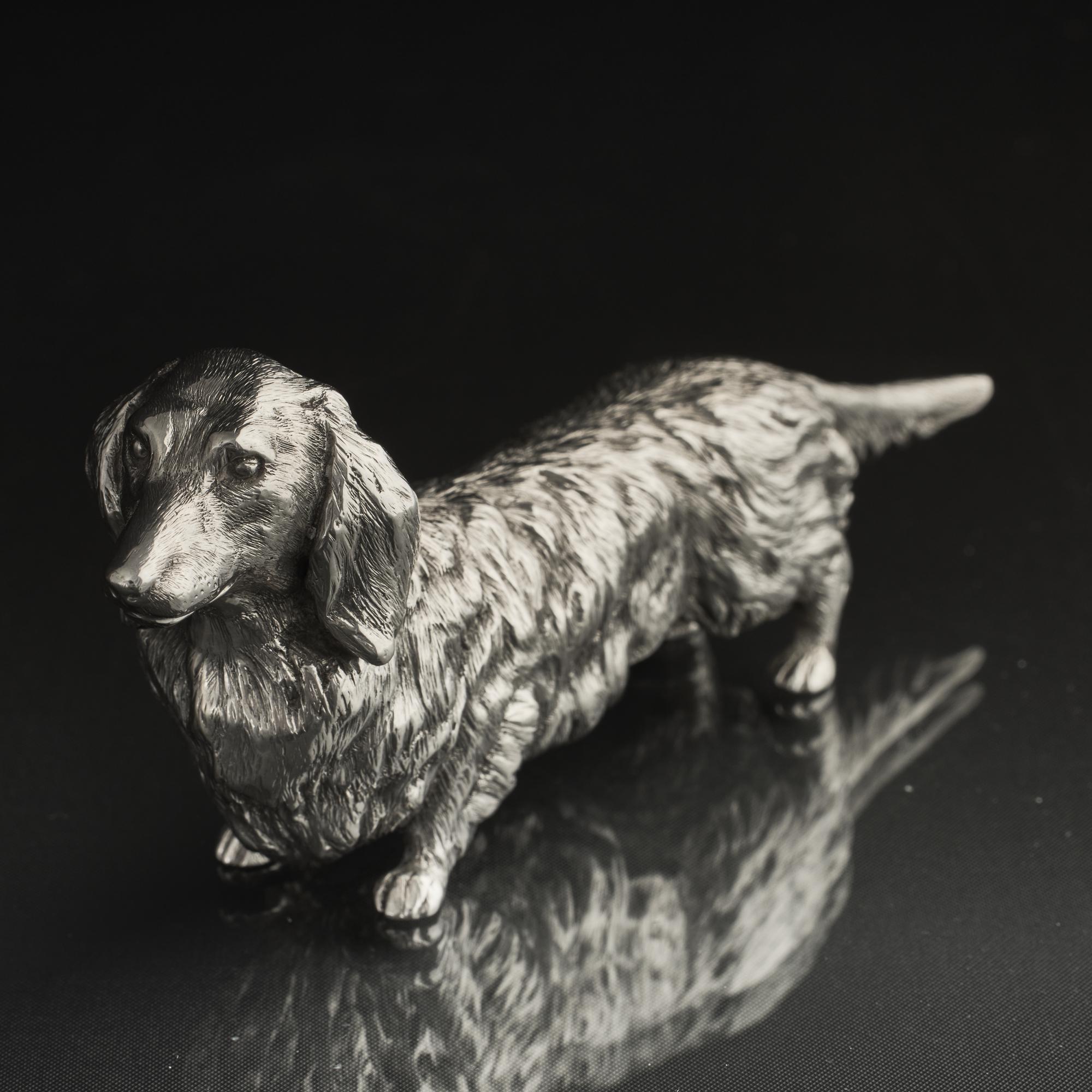 Silver long-haired dachshund model In Good Condition For Sale In London, GB