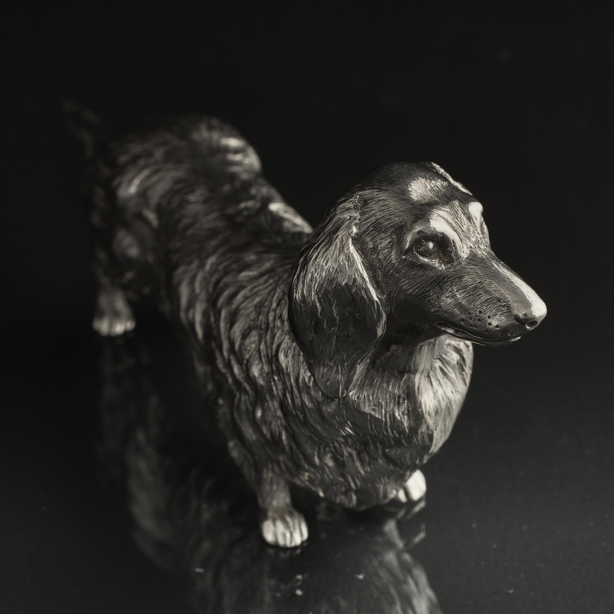 Late 20th Century Silver long-haired dachshund model For Sale