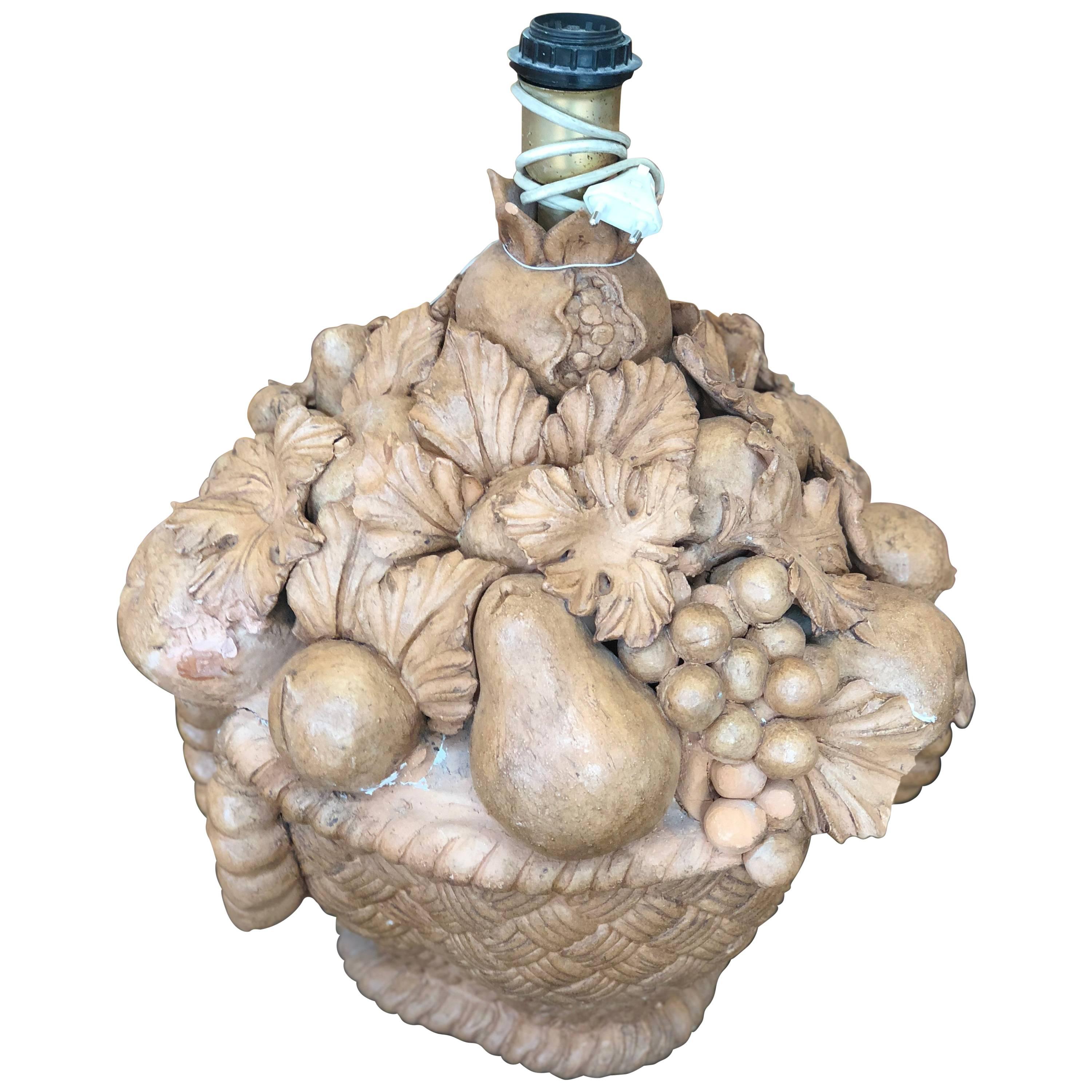 Two Handmade Lamp Base Terracotta Fruit Decorative Baskets Tuscany