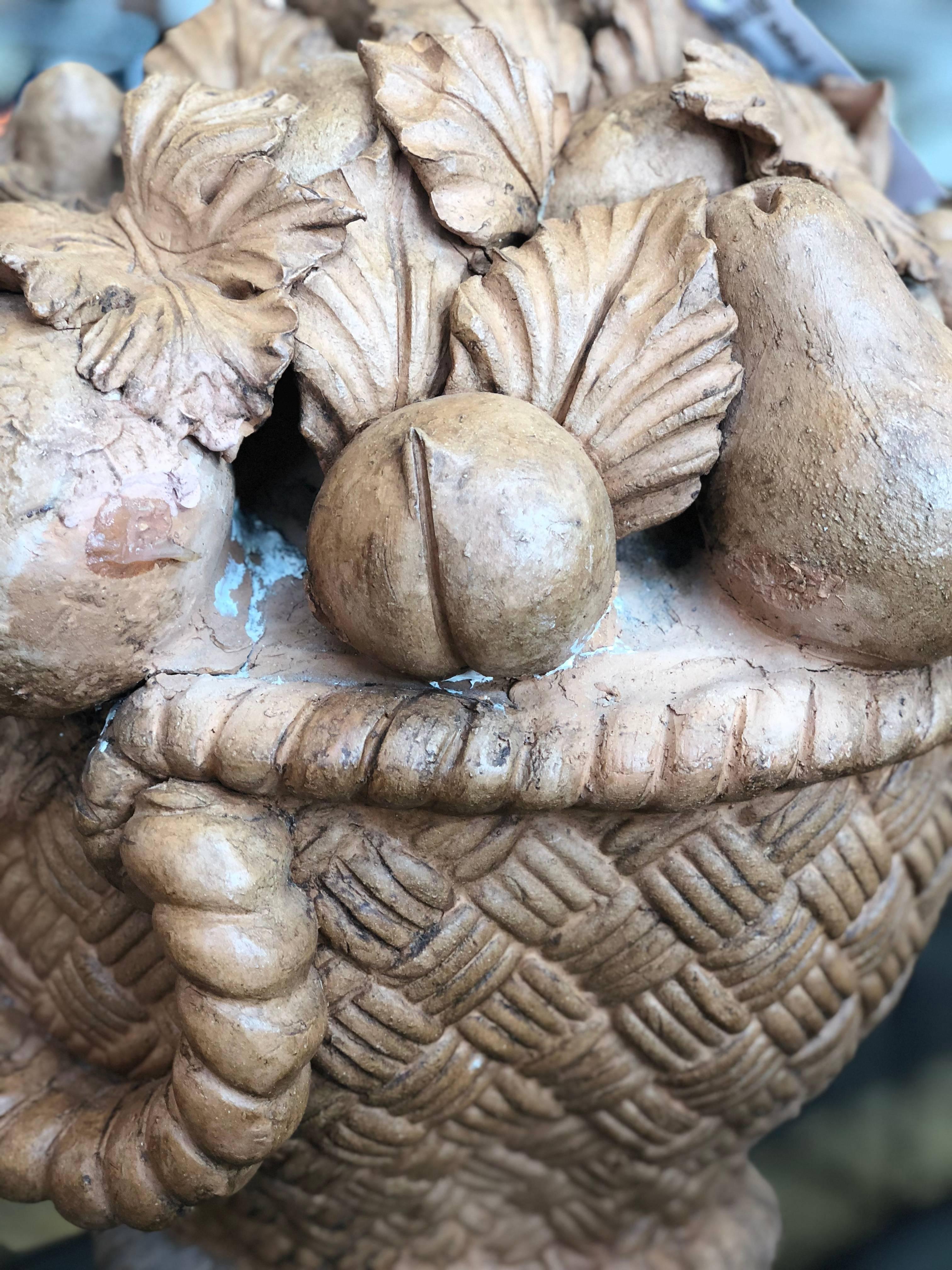 Italian Two Handmade Lamp Base Terracotta Fruit Decorative Baskets Tuscany