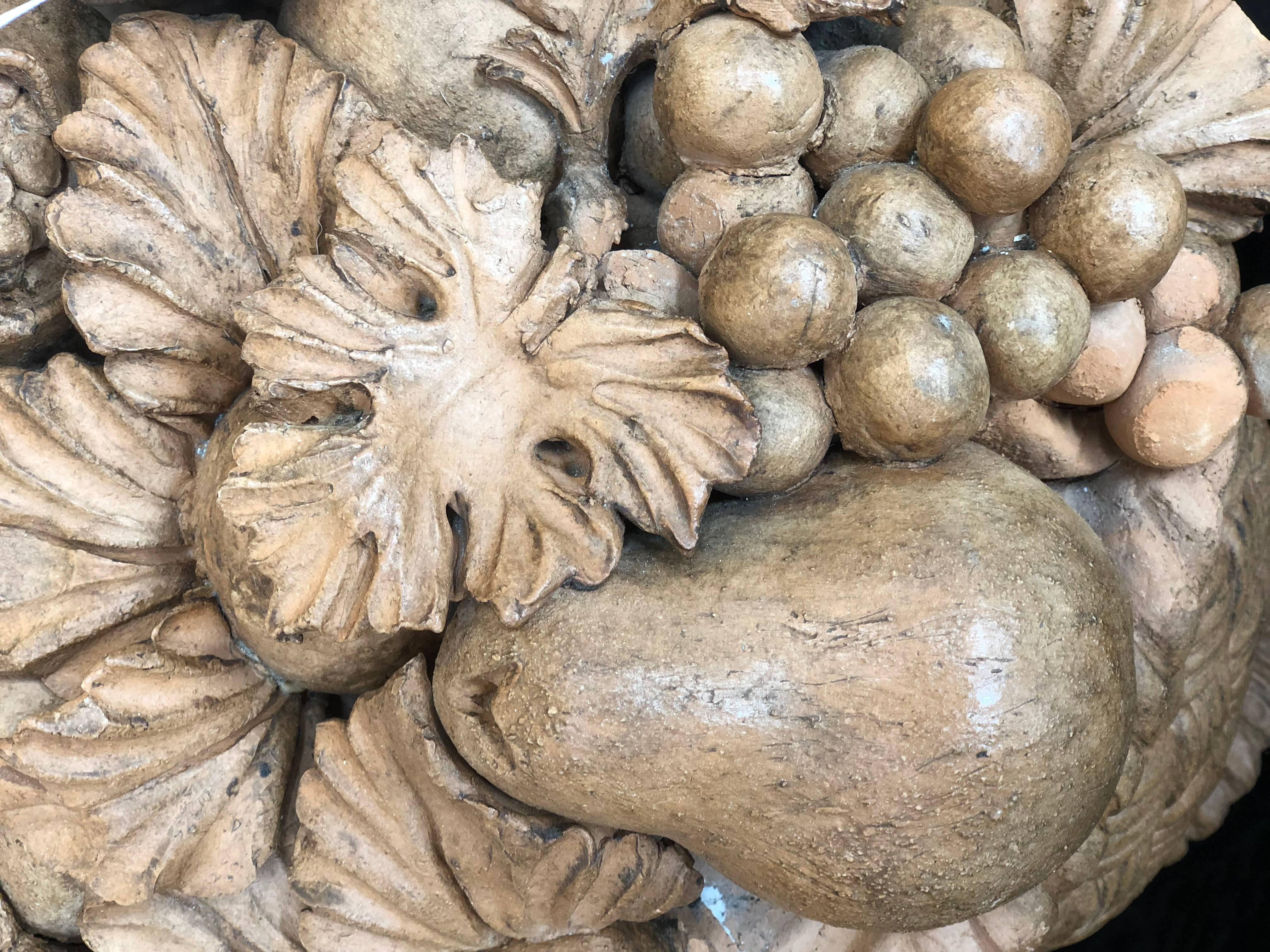 Hand-Carved Two Handmade Lamp Base Terracotta Fruit Decorative Baskets Tuscany