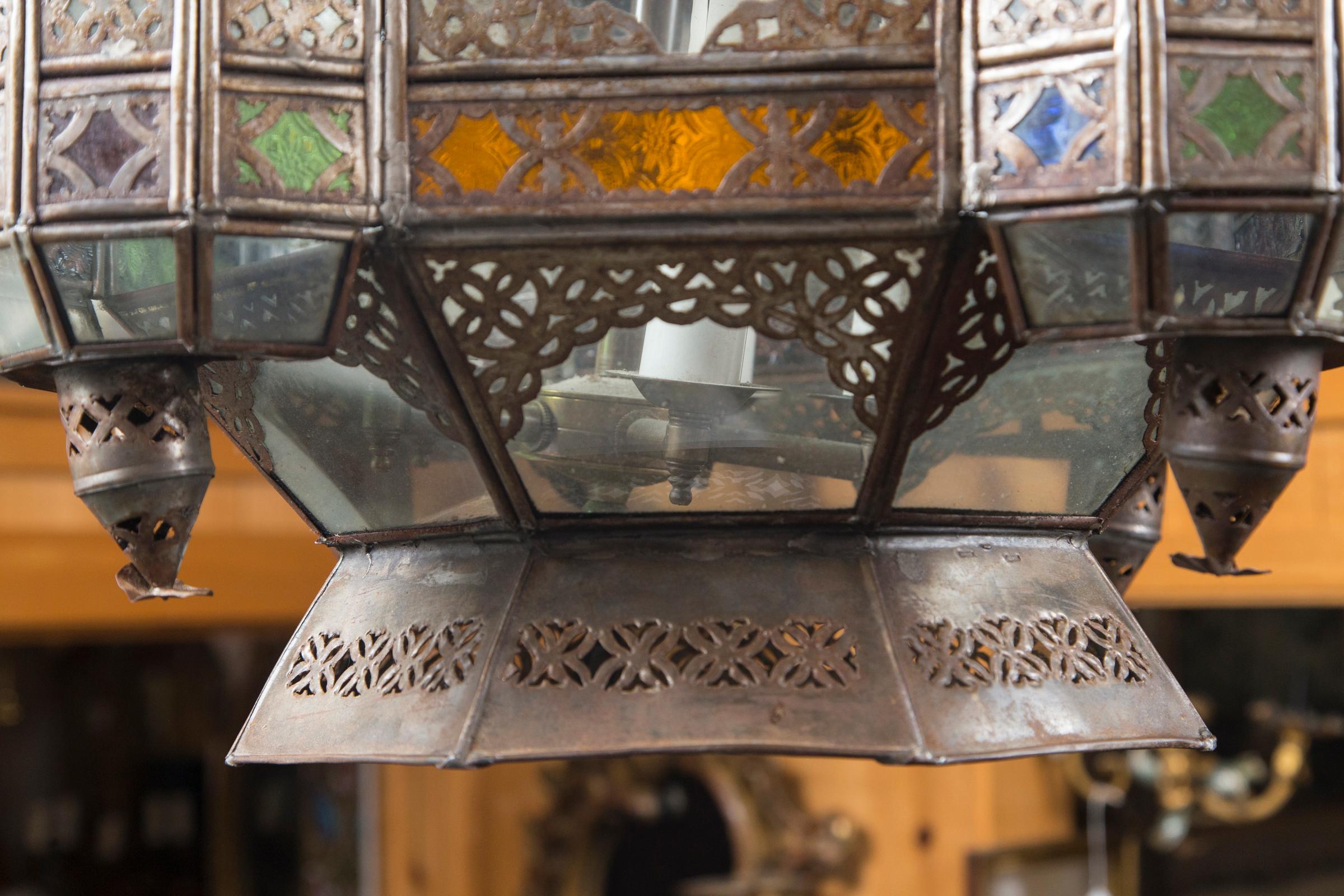 20th Century Two Hanging Brass and Glass Lanterns For Sale