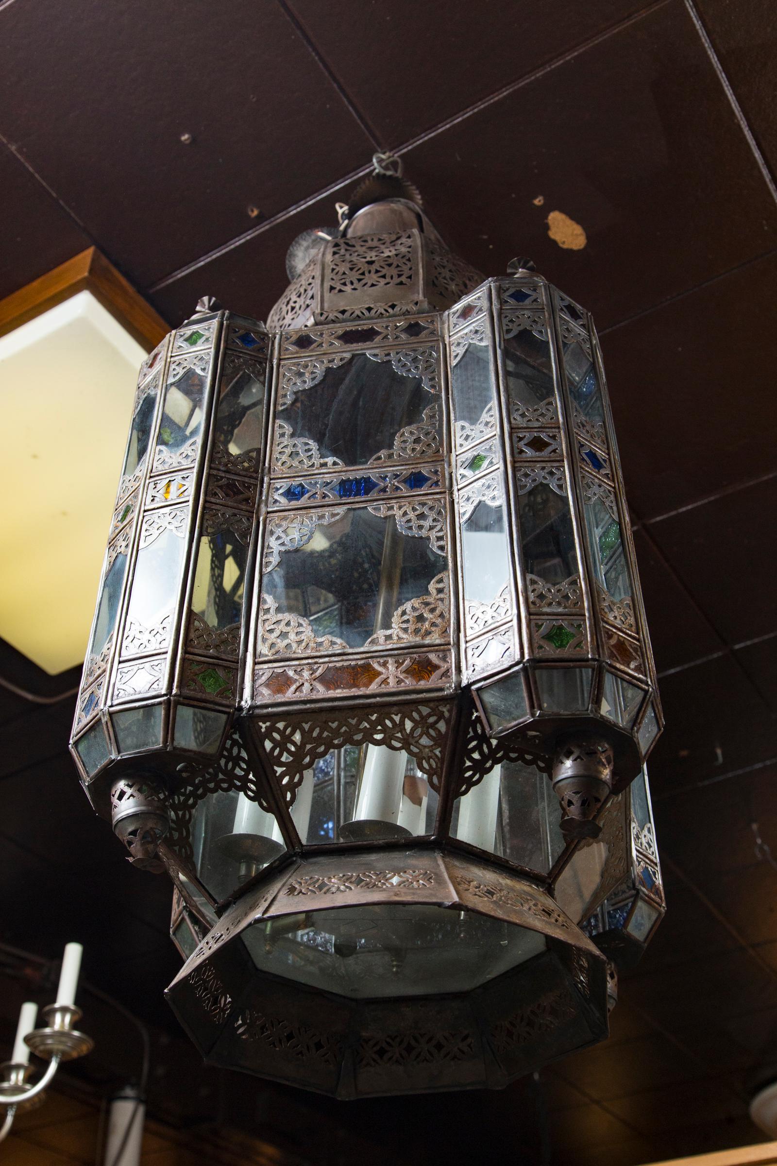 Two Hanging Brass and Glass Lanterns For Sale 3