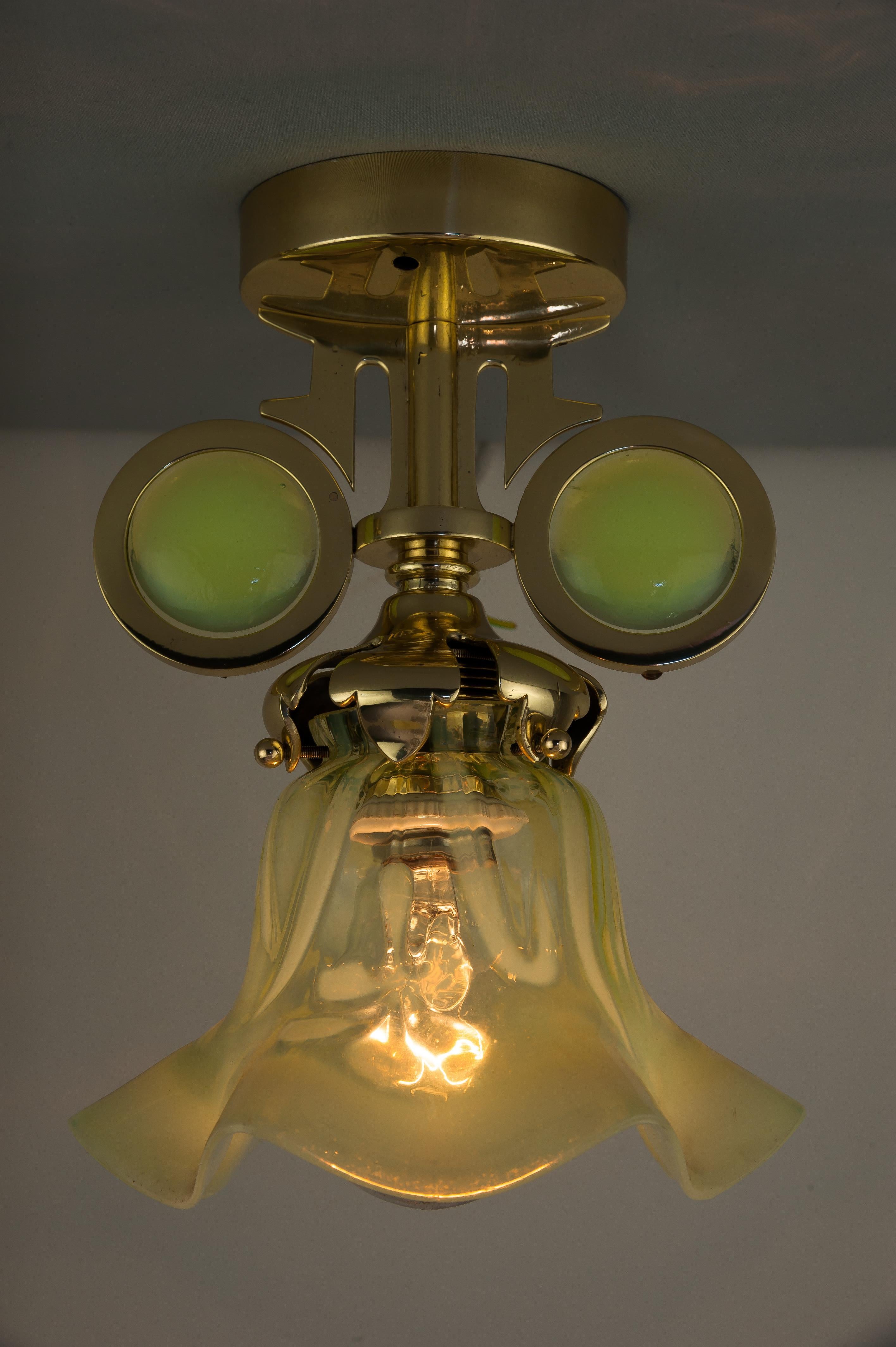 Early 20th Century Two Hanging Lamps circa 1910s with Original Opaline Glass Shades For Sale