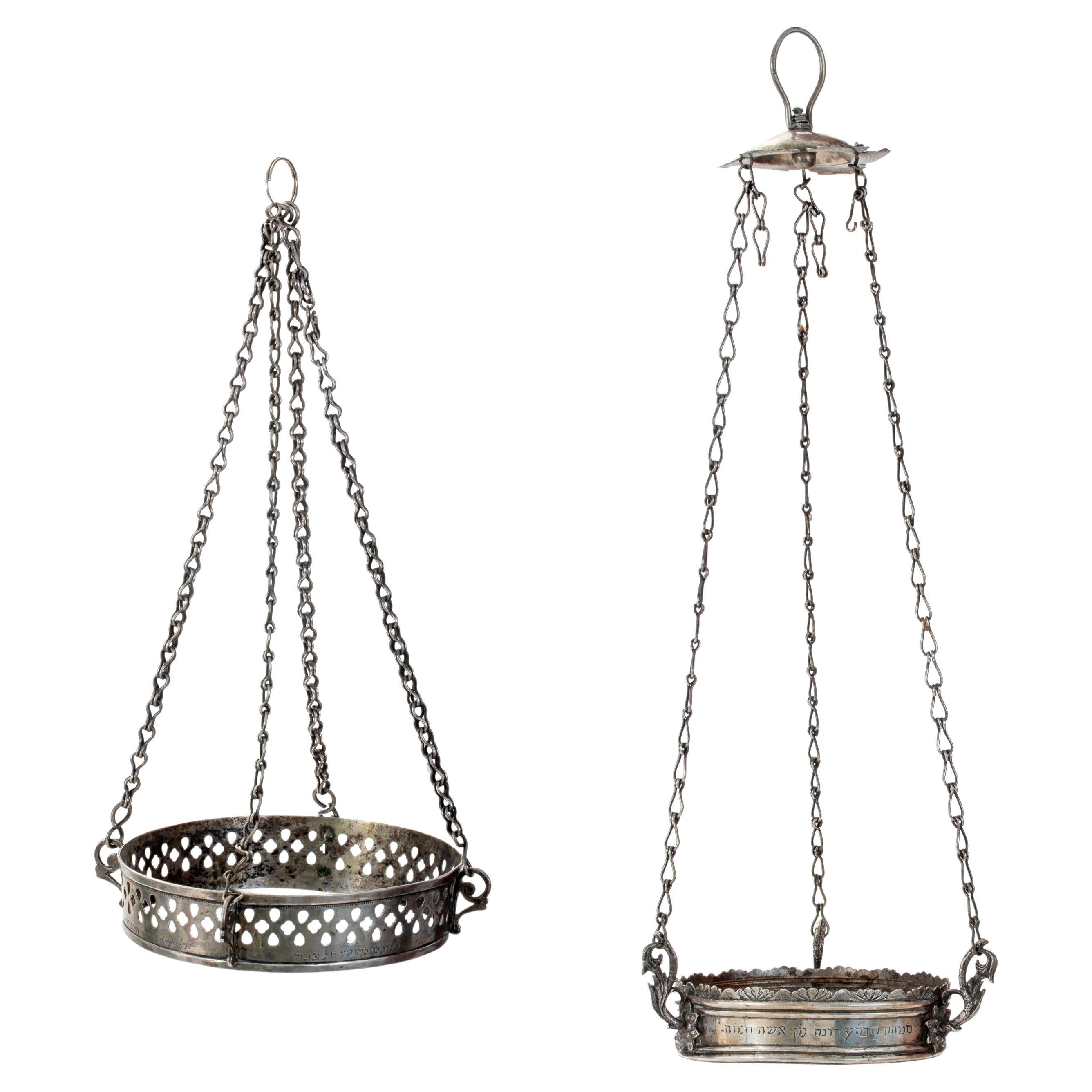 Two Hanging Silver Memorial Lamps, Gibraltar, 19th Century, Pariente Family For Sale