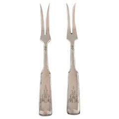 Two Hans Hansen Silverware No. 2 Cold Meat Forks in Silver, 1930's